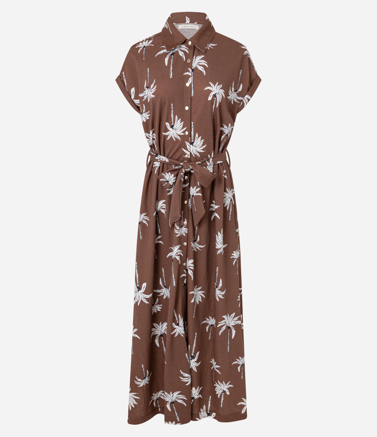 Vestido Chemise New Midi  em Viscose com Estampa Coqueiros Marrom 6