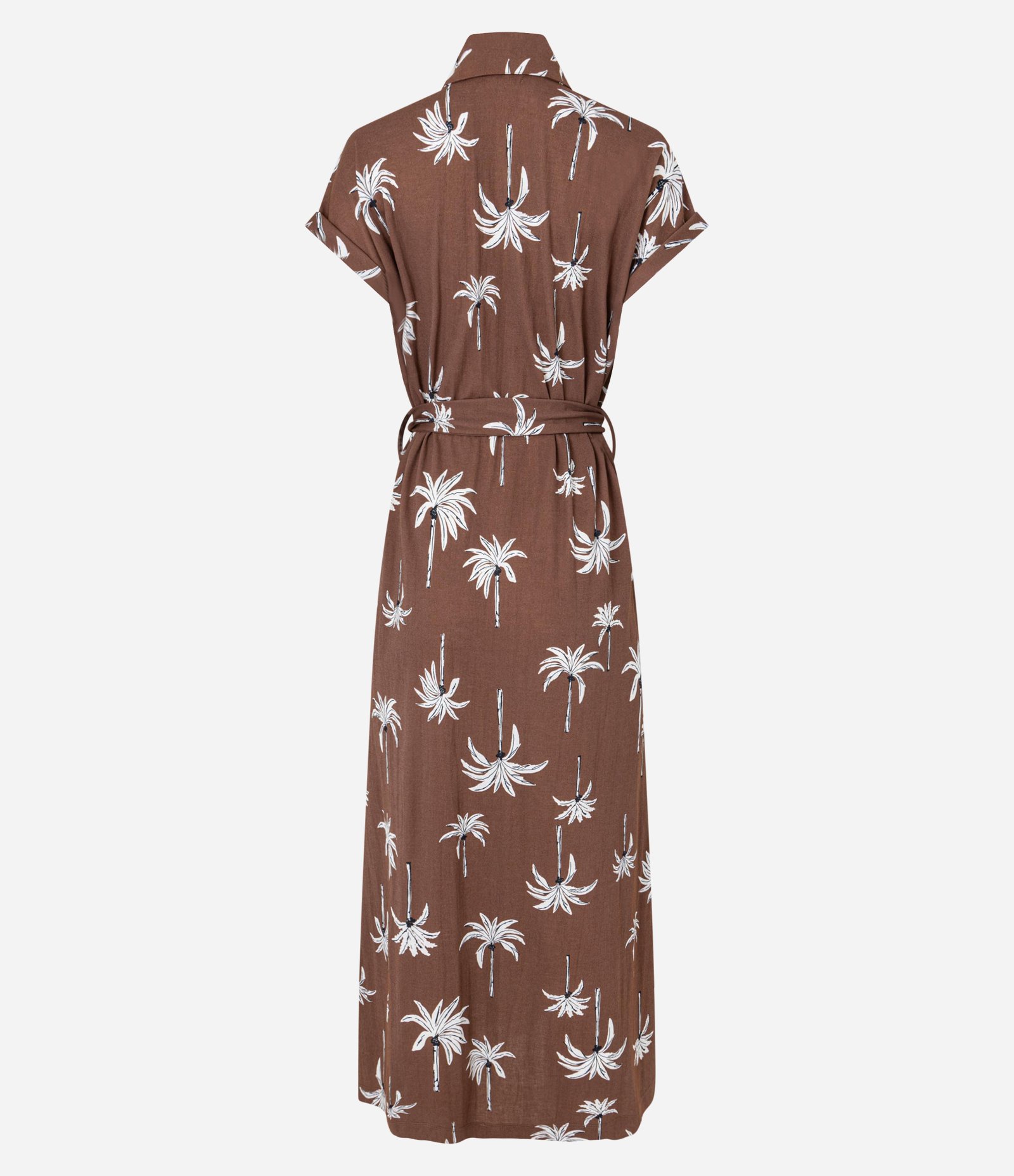 Vestido Chemise New Midi  em Viscose com Estampa Coqueiros Marrom 7