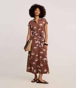 Vestido Chemise New Midi  em Viscose com Estampa Coqueiros