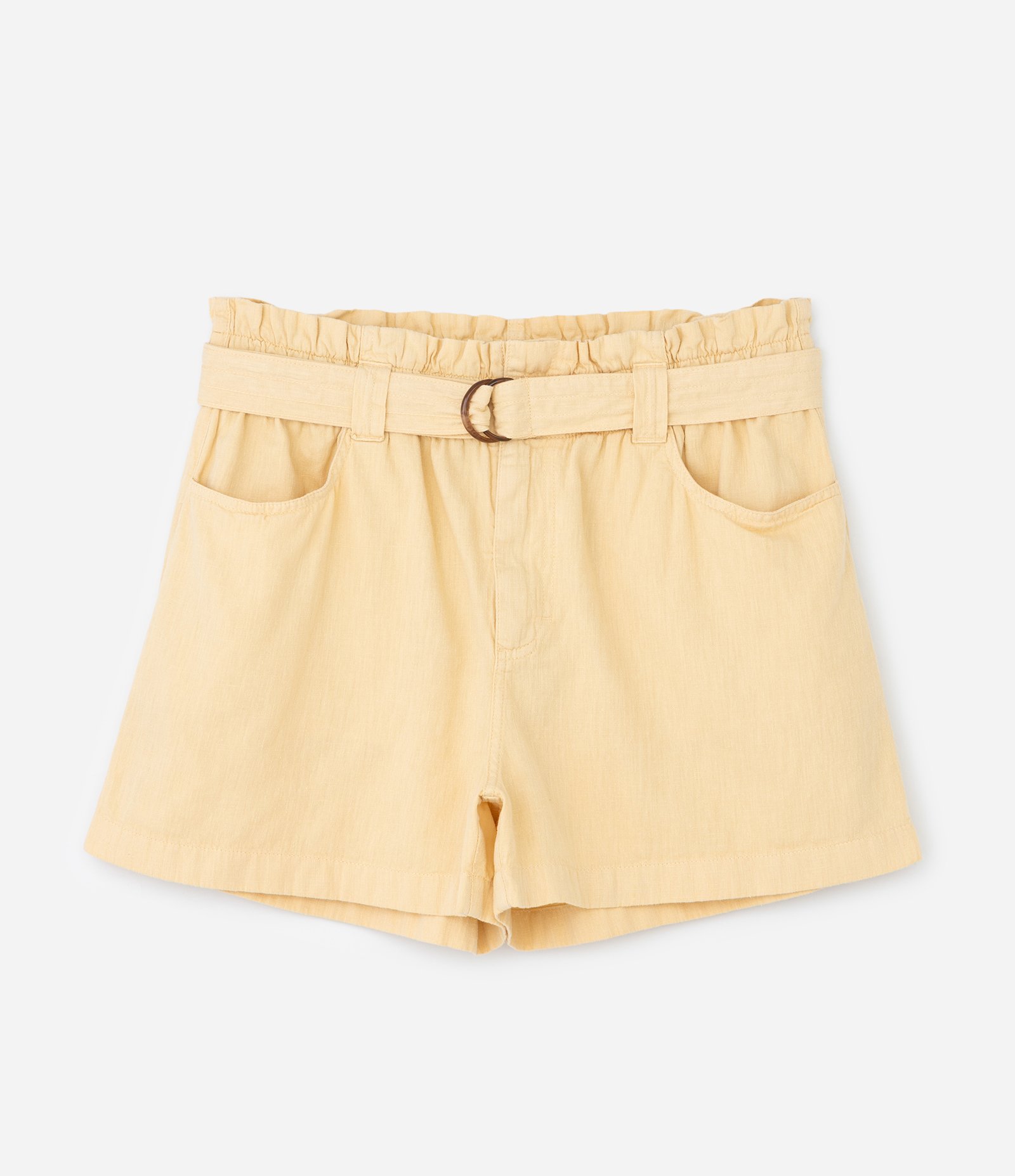 Short em Sarja com Cinto Curve & Plus Size Amarelo Manteiga 5