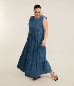 Vestido Midi em Jeans com Babados Curve & Plus Size