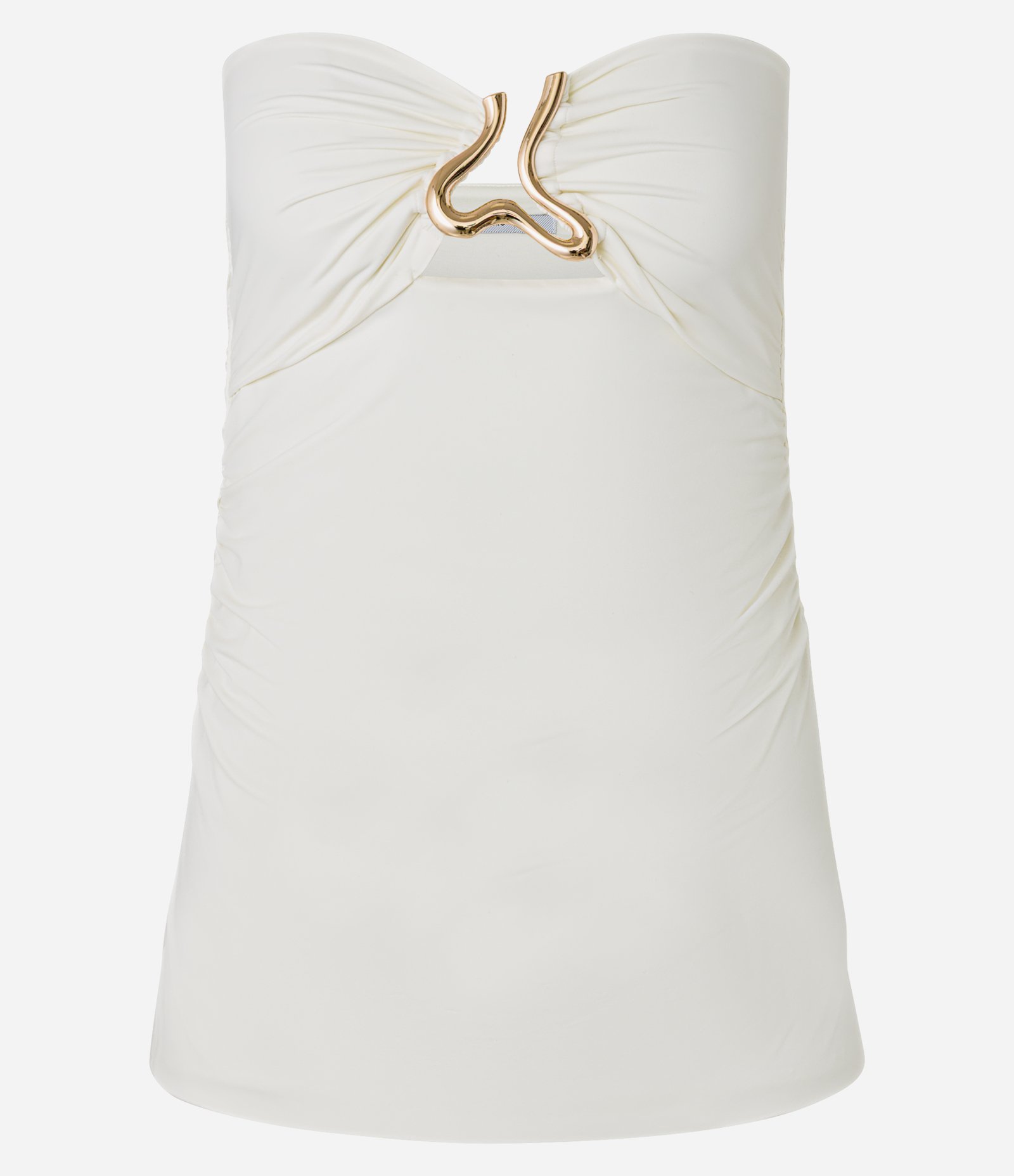 Blusa Sem Alça em Microfibra com Aviamento no Decote Off White 7