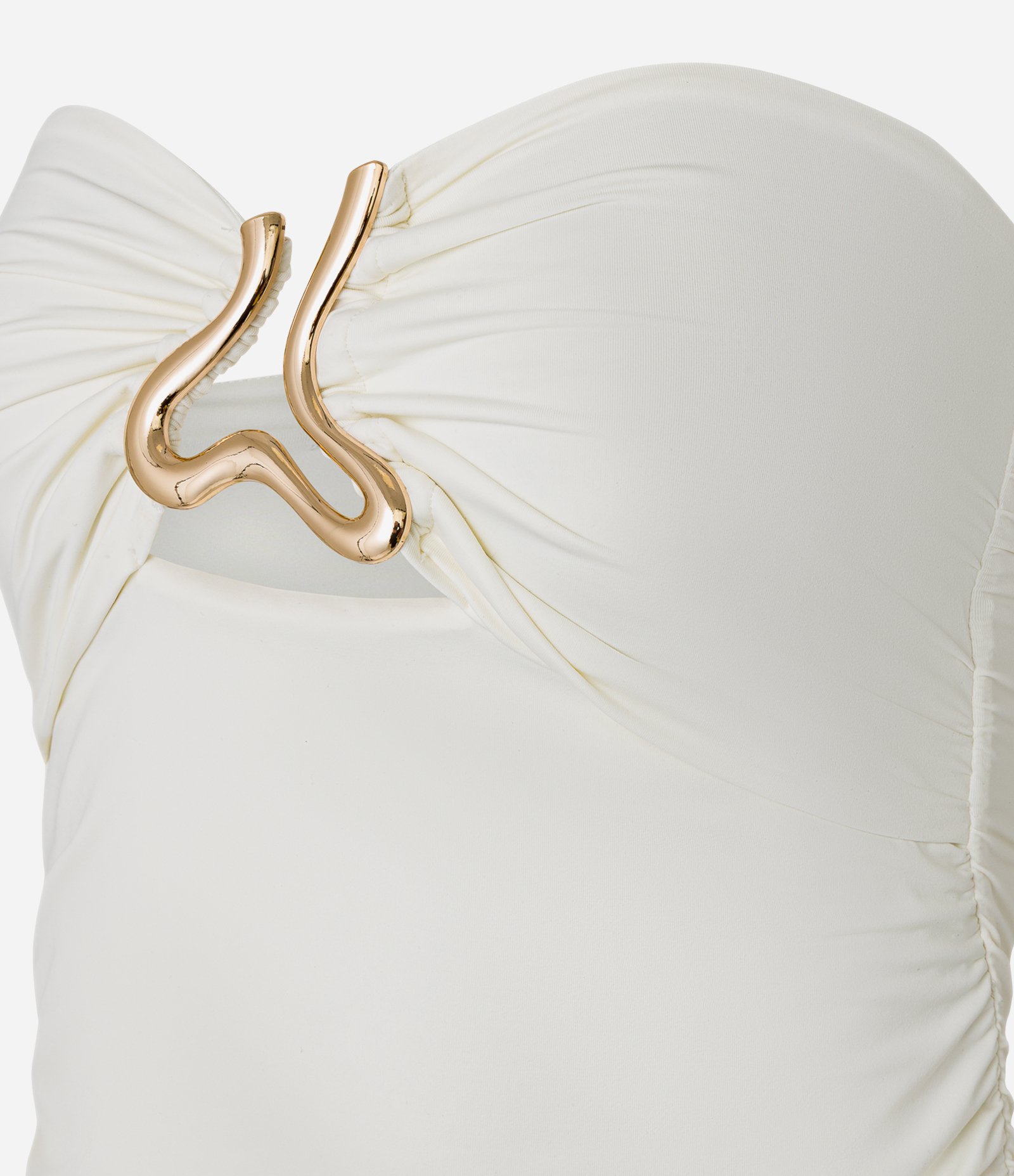 Blusa Sem Alça em Microfibra com Aviamento no Decote Off White 8