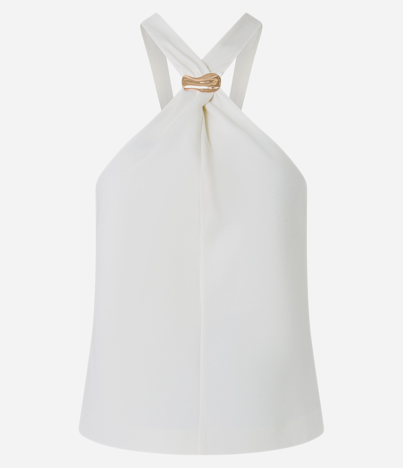 Blusa em Crepe com Aviamento e Franzido na Gola Halter Off White 5