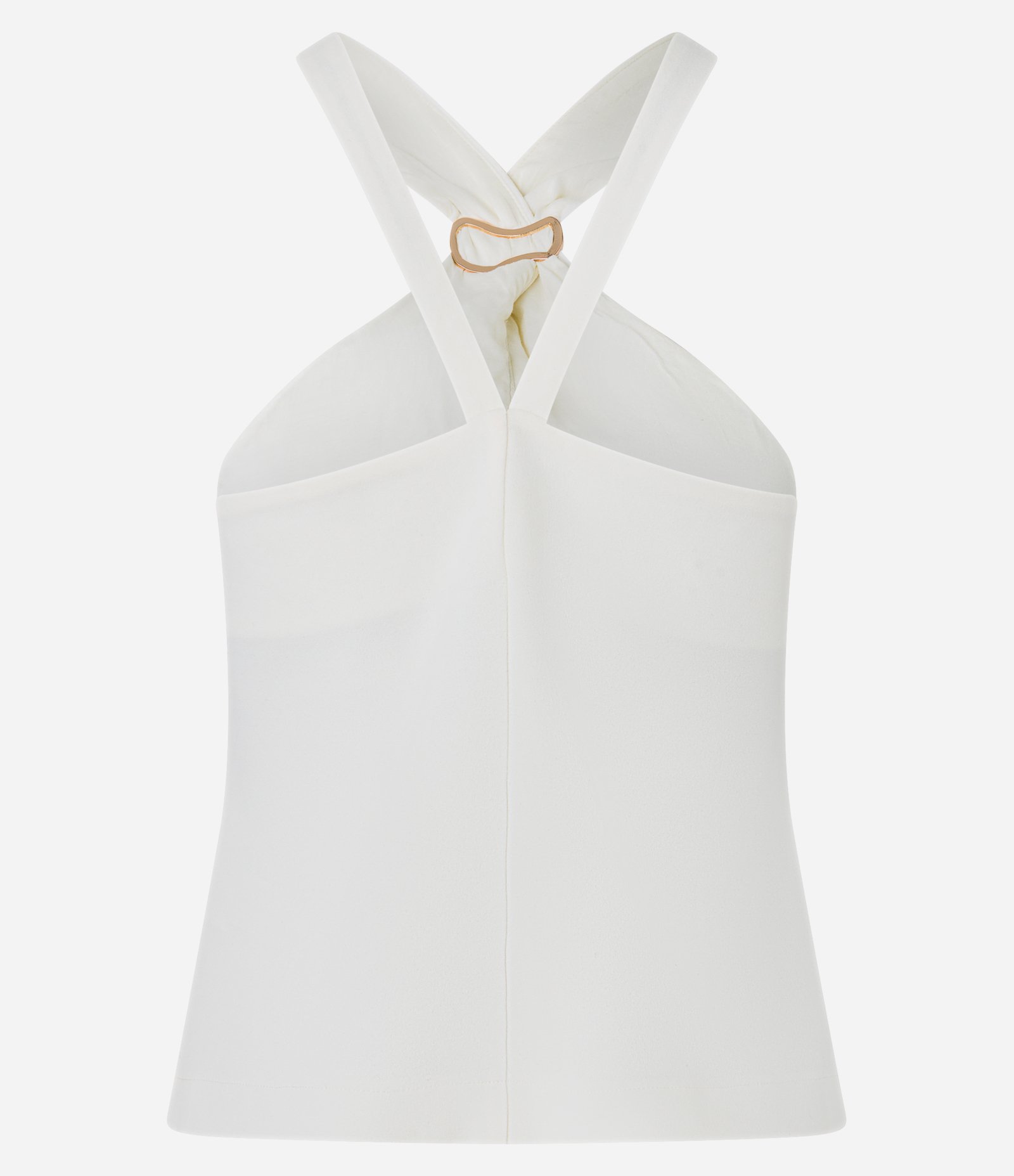 Blusa em Crepe com Aviamento e Franzido na Gola Halter Off White 6