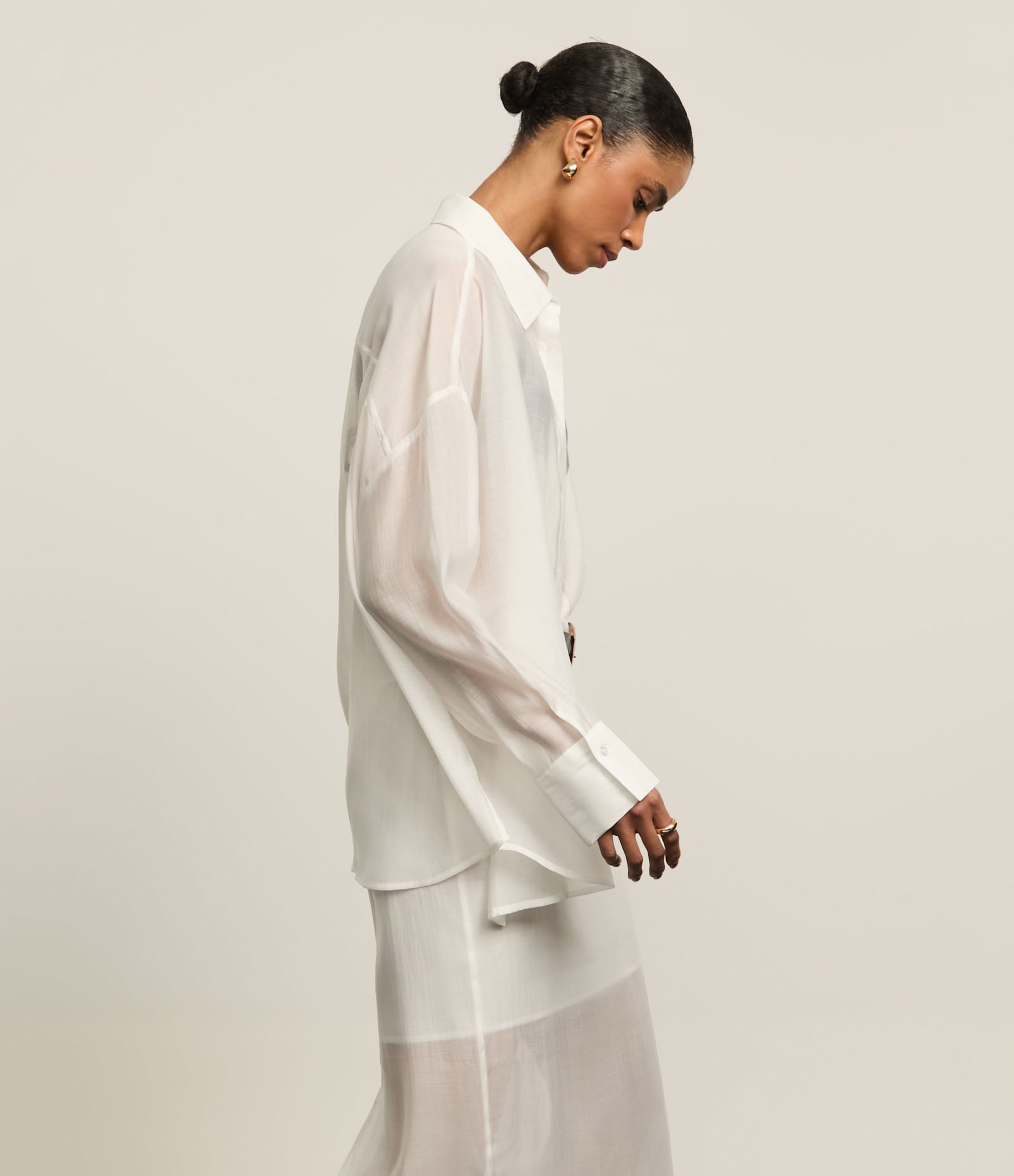 Camisa Oversized em Organza com Transparência Branco 10