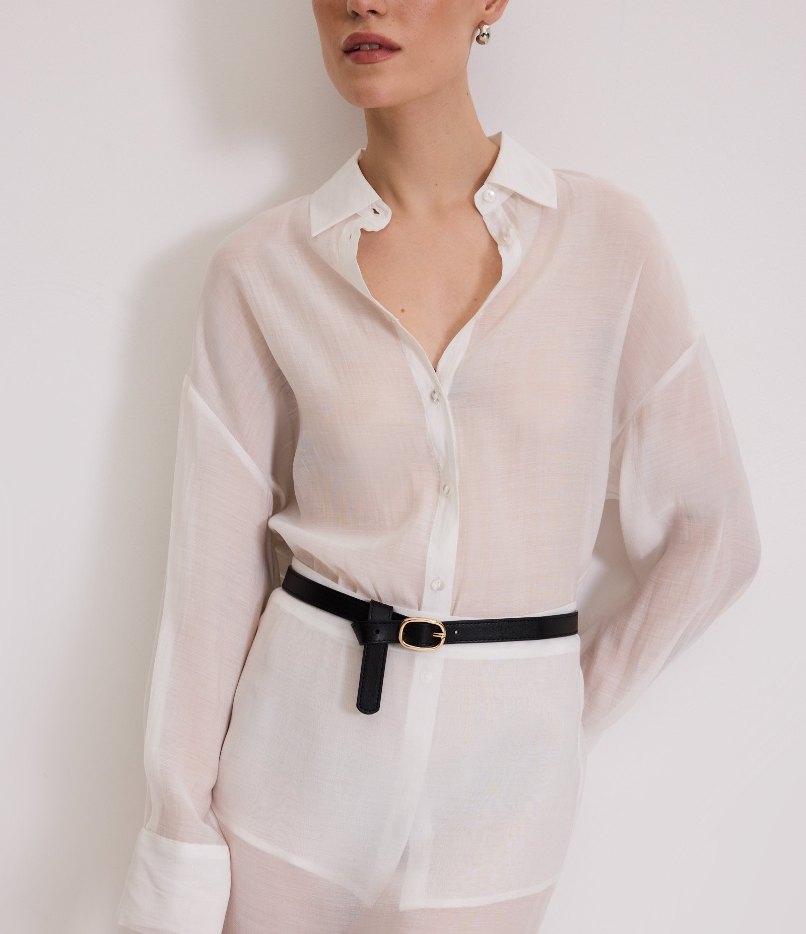 Camisa Oversized em Organza com Transparência Branco 3