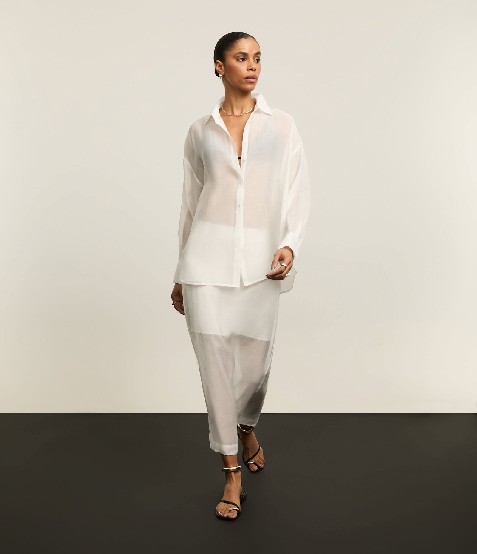 Camisa Oversized em Organza com Transparência Branco 7