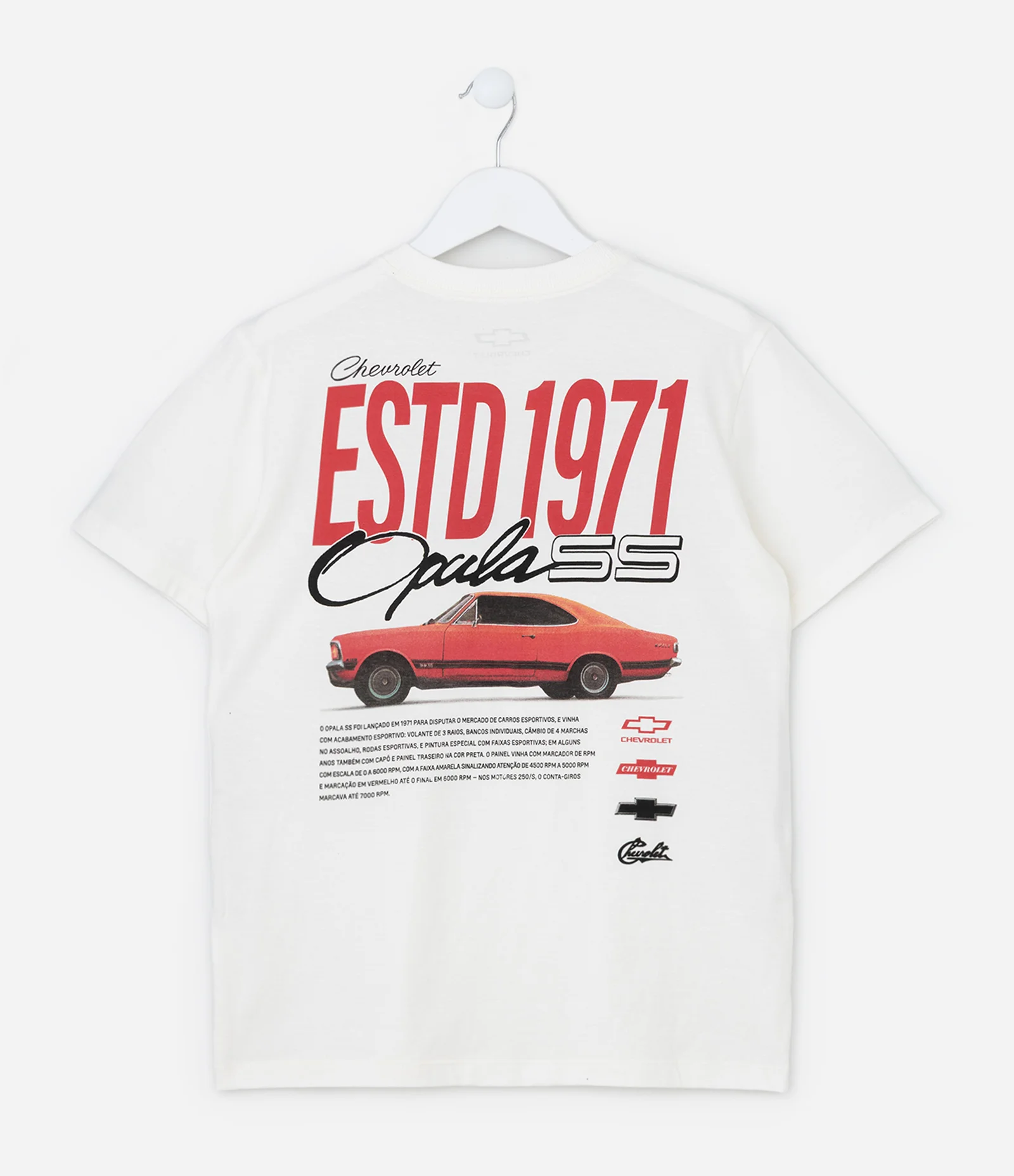 Camiseta Infantil com Estampa Opala Chevrolet - Tam 5 a 14 Anos Branco 1