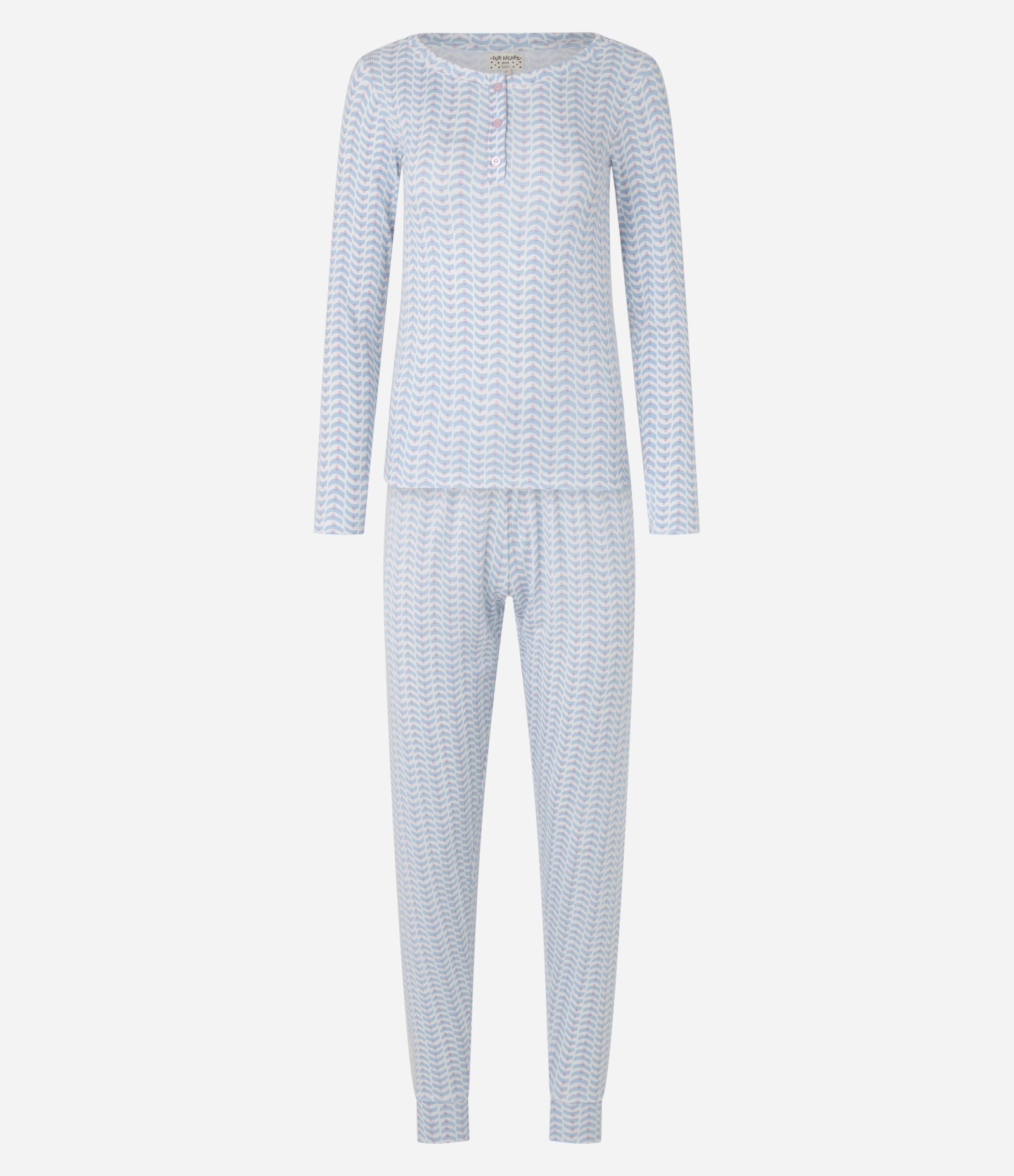 Pijama Longo com Estampa Repetição e Botões Azul 4
