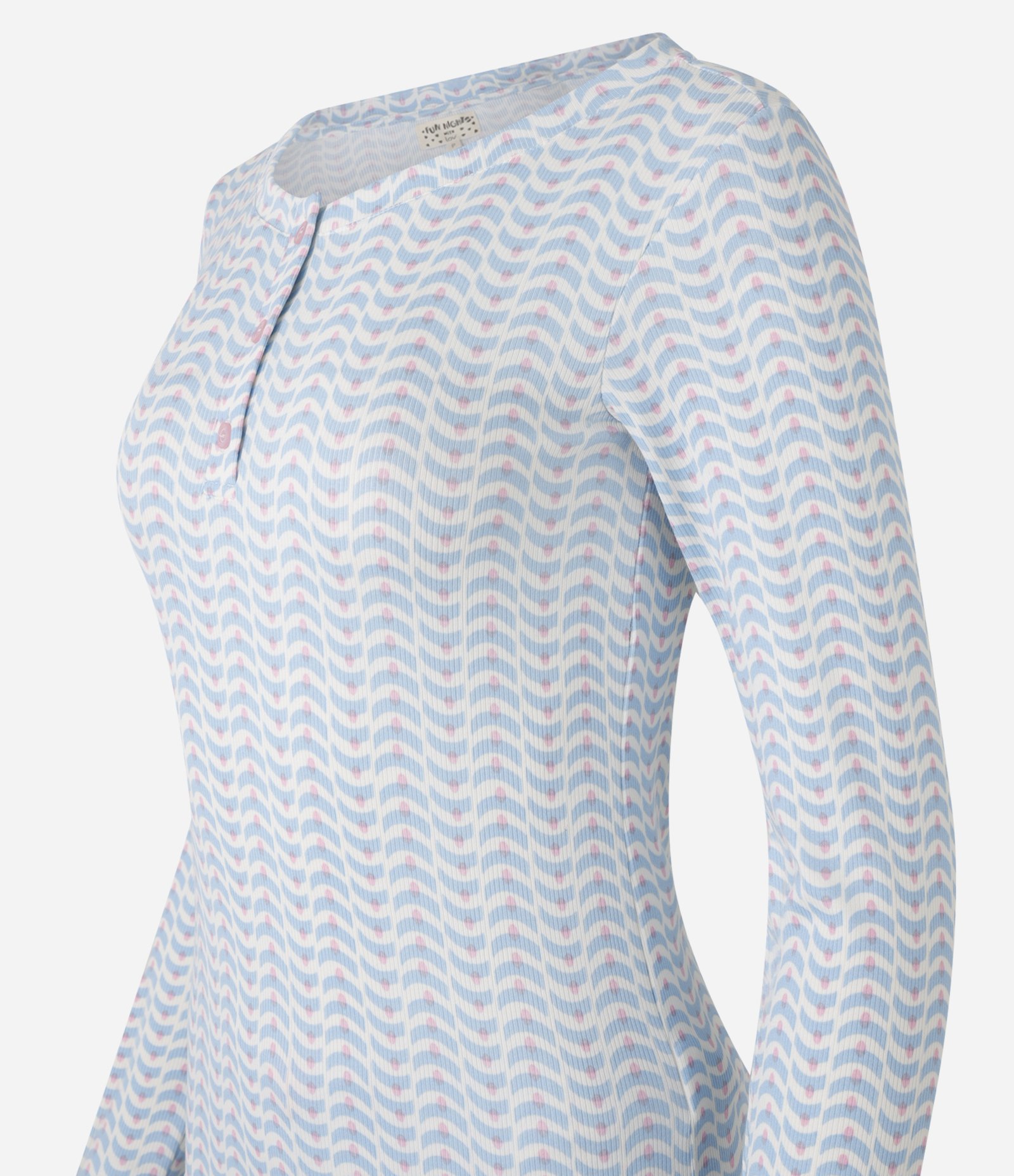 Pijama Longo com Estampa Repetição e Botões Azul 5