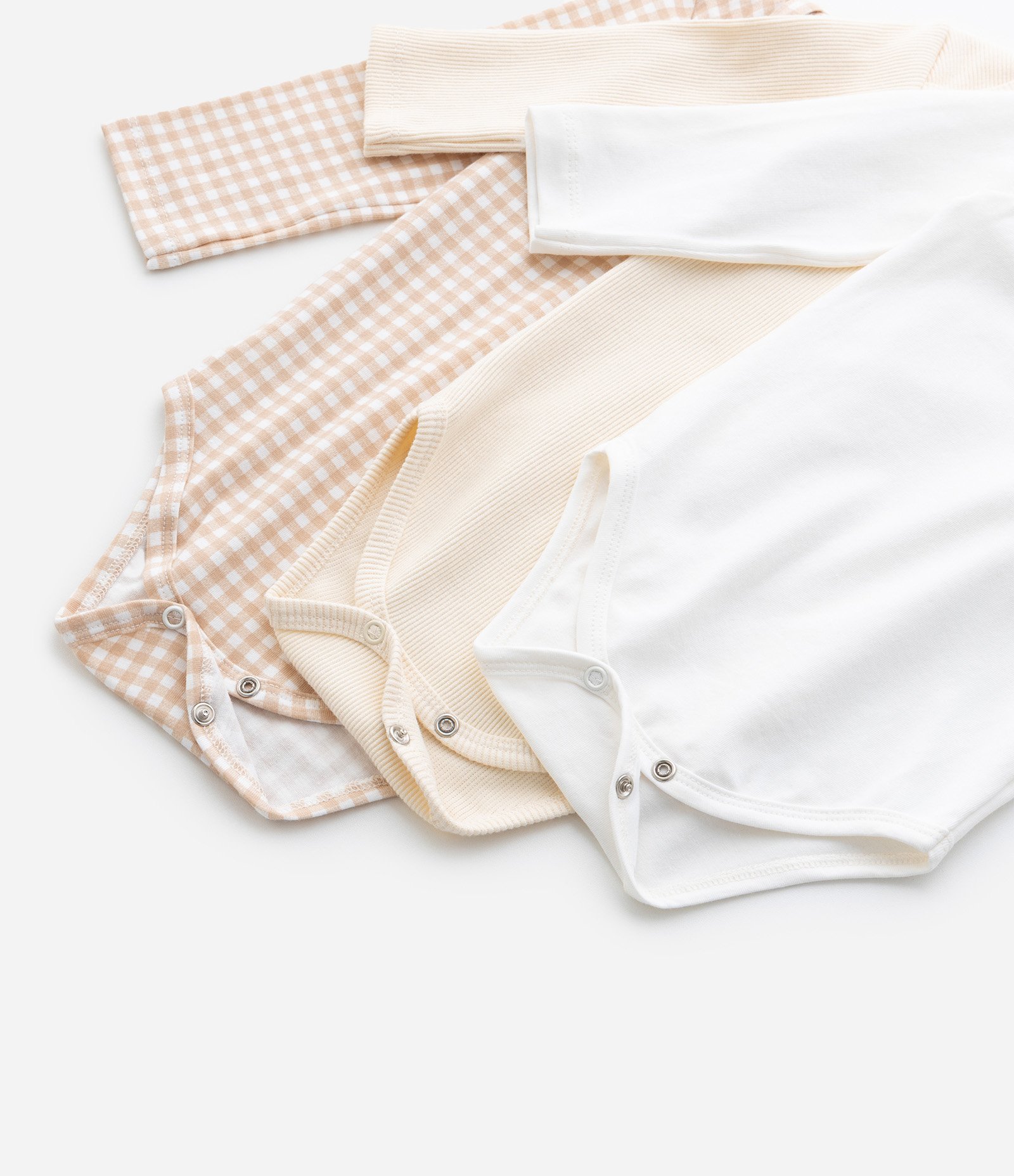 Kit 03 Bodies Infantis com Estampa Xadrez e Bichinhos - Tam RN a 18 meses Bege/Branco 8