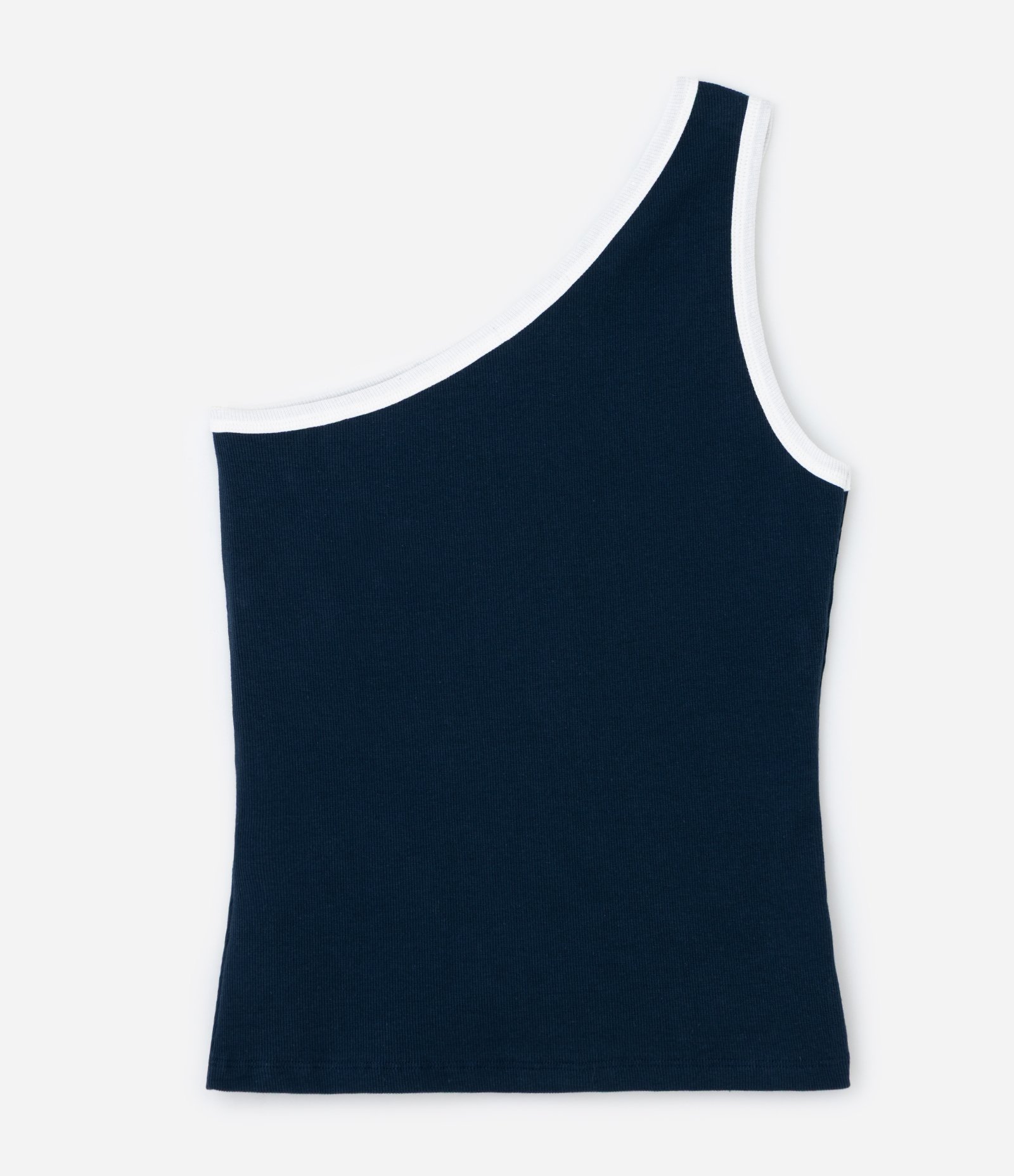 Blusa Ombro Único em Ribana com Viés Contrastante Curve & Plus Size Azul Marinho 6