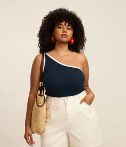 Blusa Ombro Único em Ribana com Viés Contrastante Curve & Plus Size