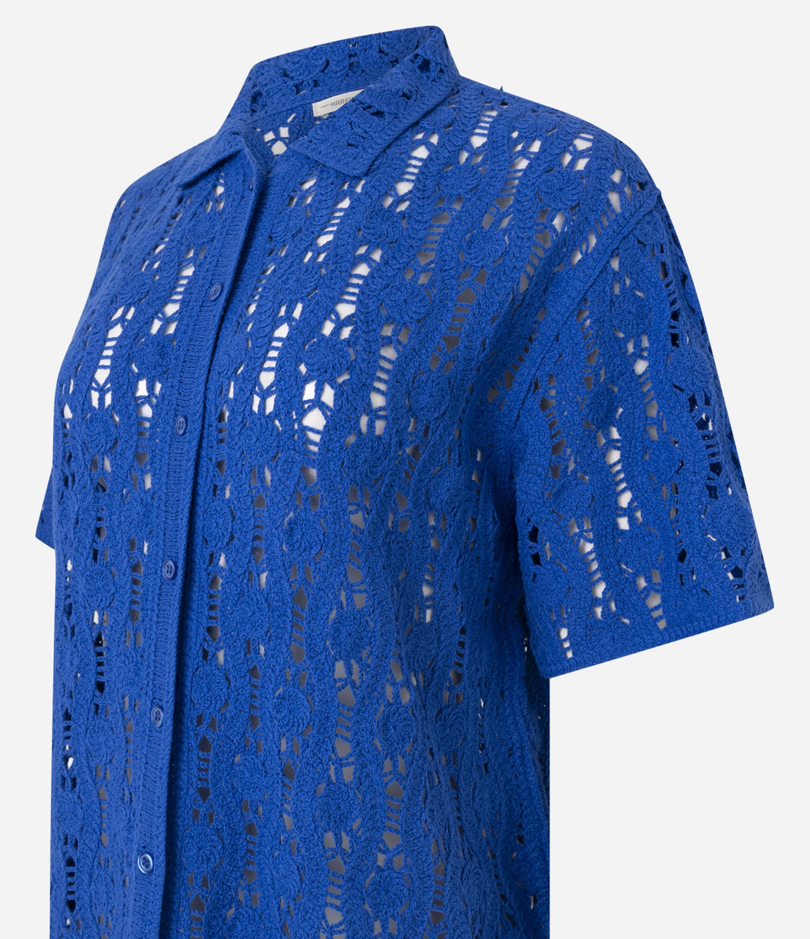 Camisa Alongada em Tricô com Mix de Pontos e Vazados Azul 8