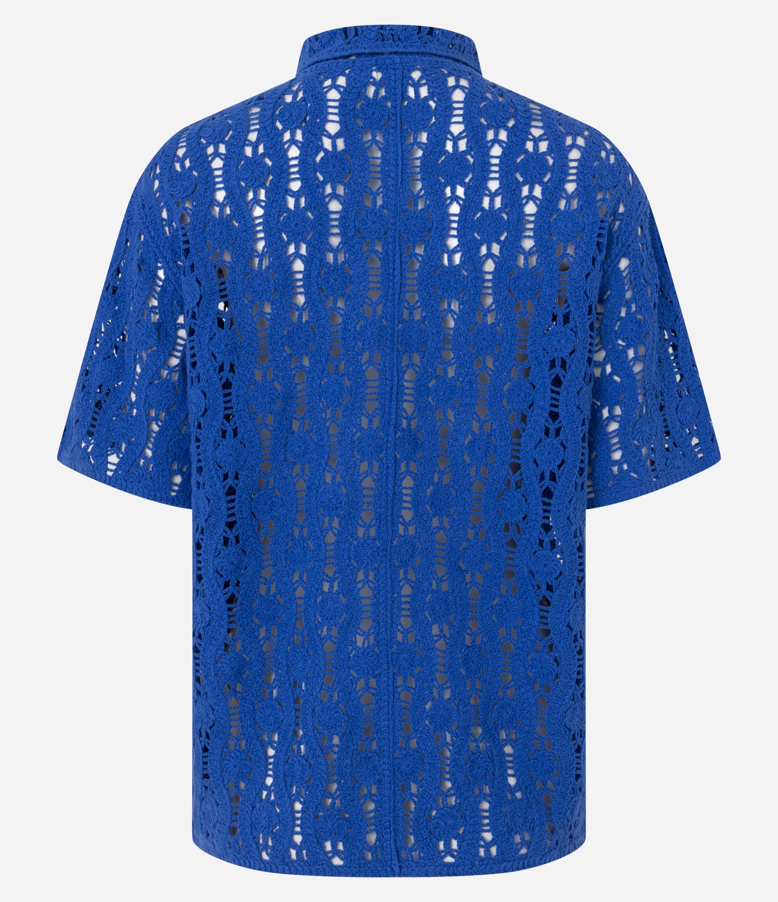 Camisa Alongada em Tricô com Mix de Pontos e Vazados Azul 9