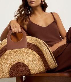 Bolsa Média em Juta Trançada com Listra Contrastante