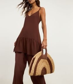 Bolsa Média em Juta Trançada com Listra Contrastante