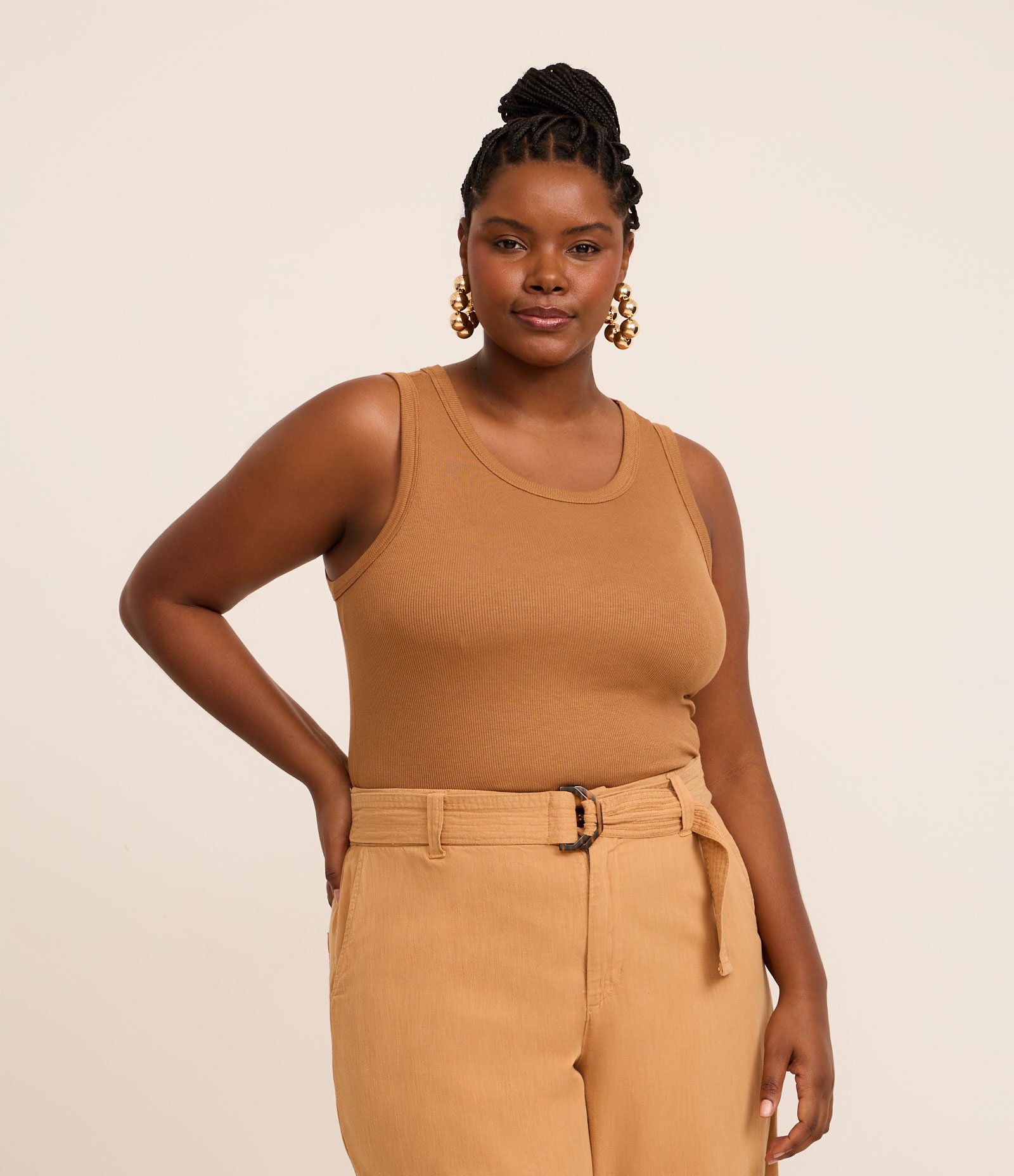 Blusa Regata Canelada em Ribana Curve & Plus Size Marrom 1