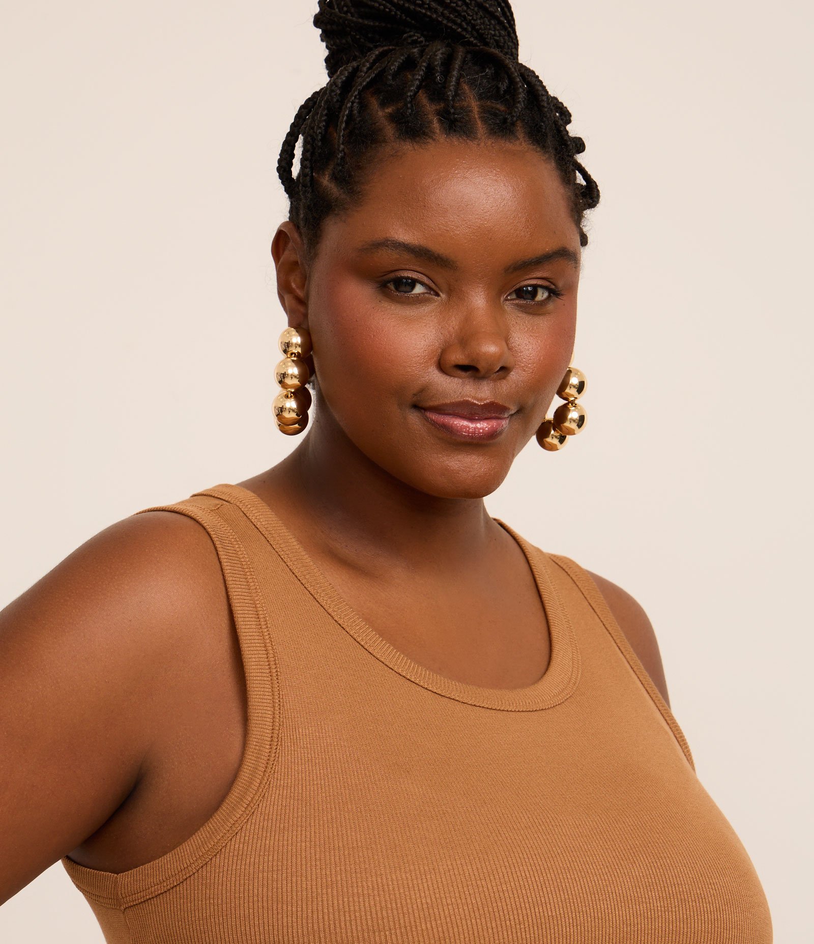 Blusa Regata Canelada em Ribana Curve & Plus Size Marrom 3