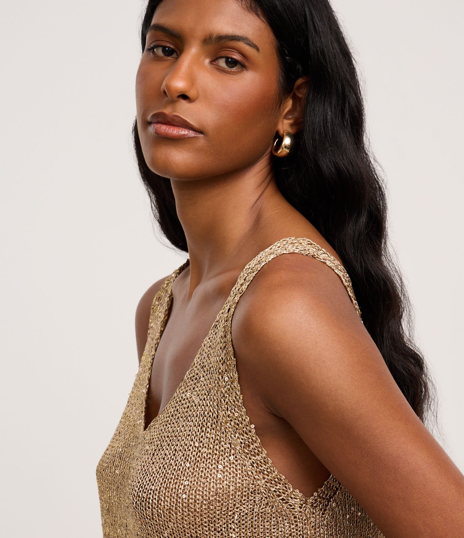 Blusa em Tricô com Fios e Paetês Metalizados Bege 3