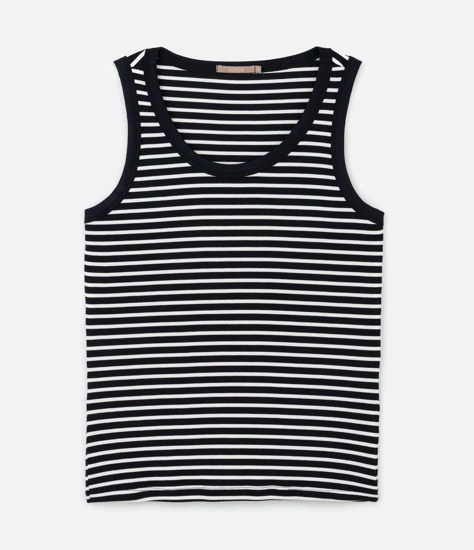 Blusa Regata em Ribana com Listras Curve & Plus Size Preto/Branco 5