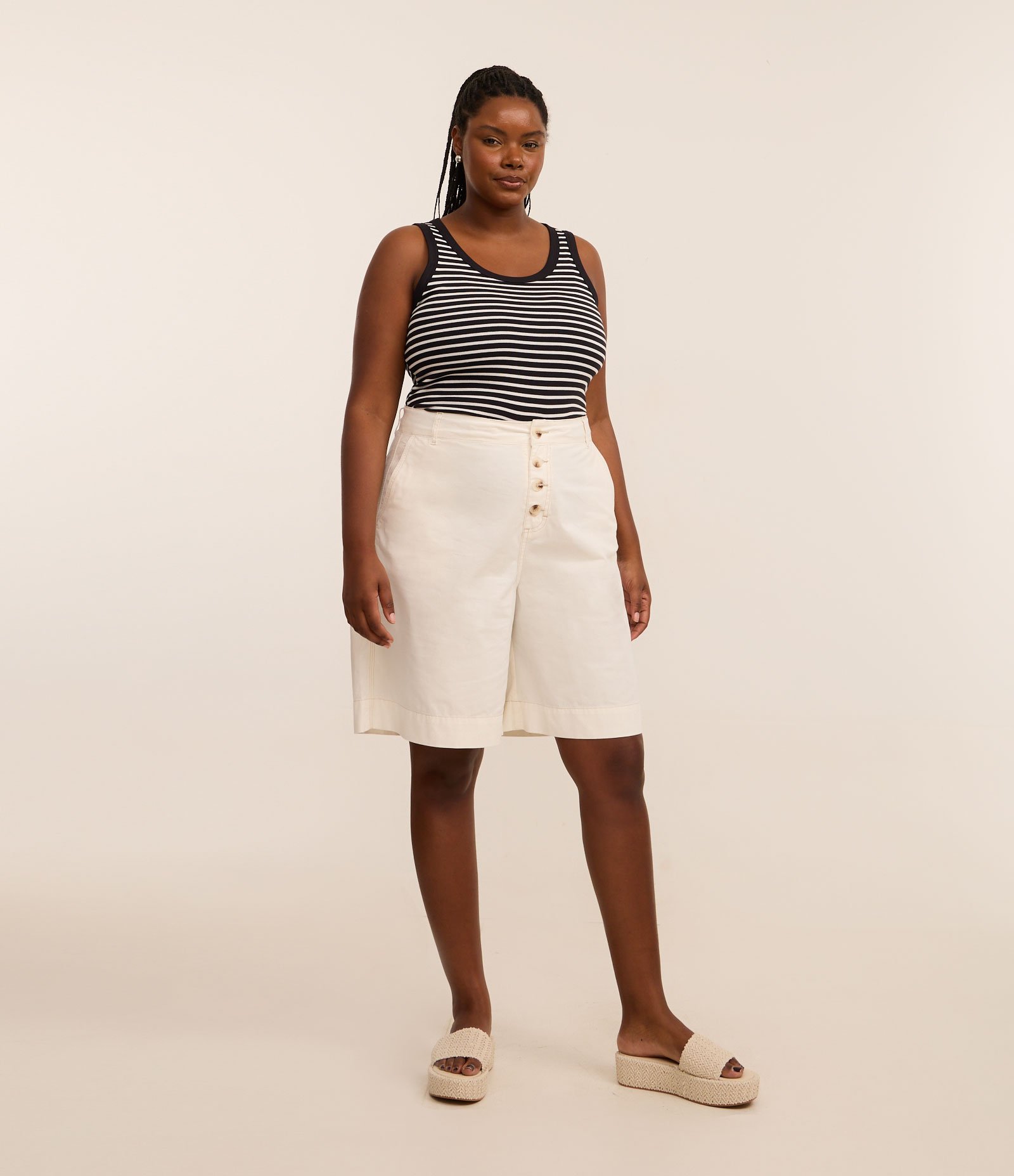 Blusa Regata em Ribana com Listras Curve & Plus Size Preto/Branco 2