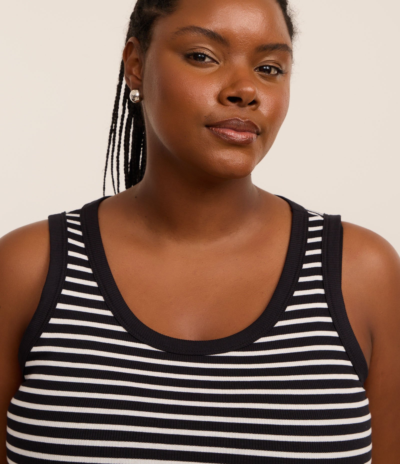 Blusa Regata em Ribana com Listras Curve & Plus Size Preto/Branco 3