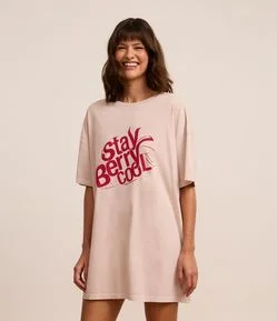 Camisola T-Shirt em Algodão Estonado com Estampa Morango