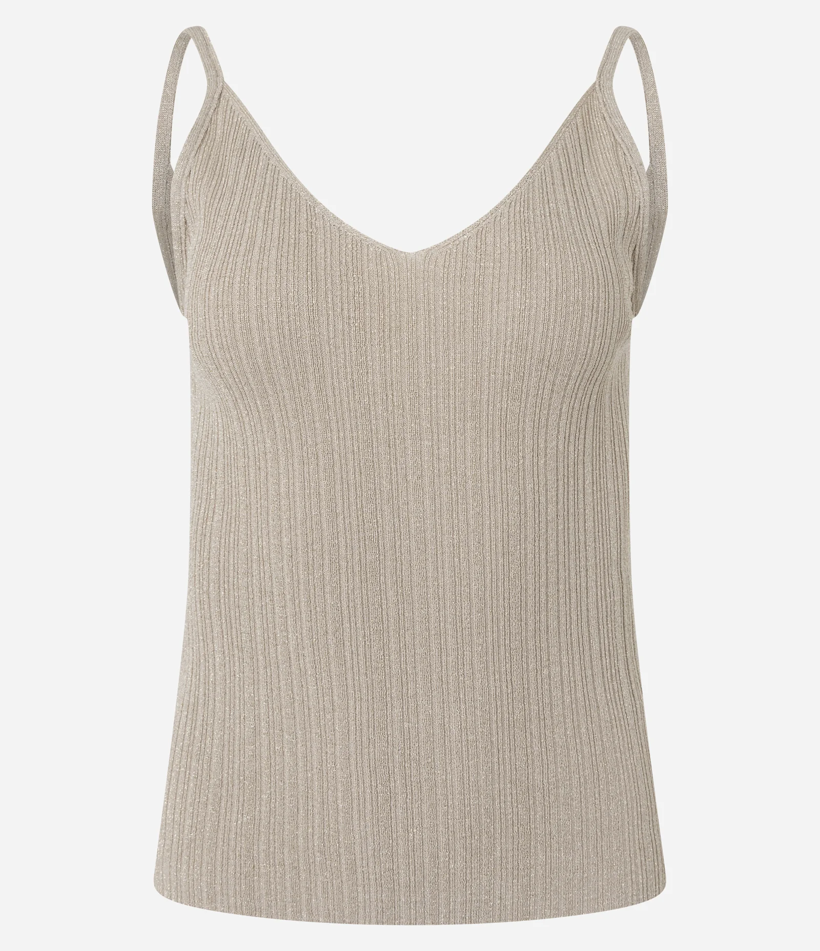 Blusa sem Manga em Tricô Canelado com Fio Metalizado Bege 5