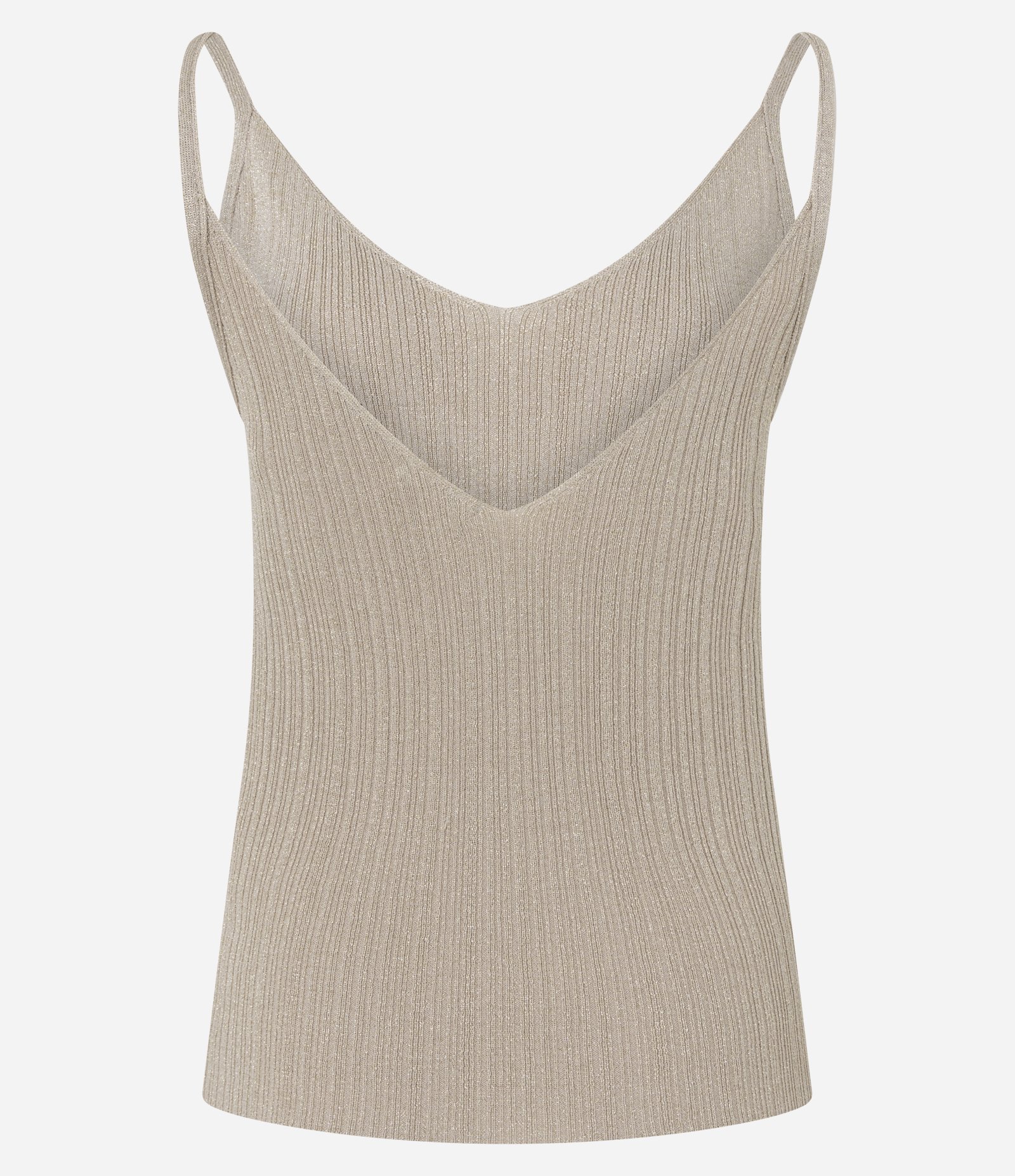 Blusa sem Manga em Tricô Canelado com Fio Metalizado Bege 7