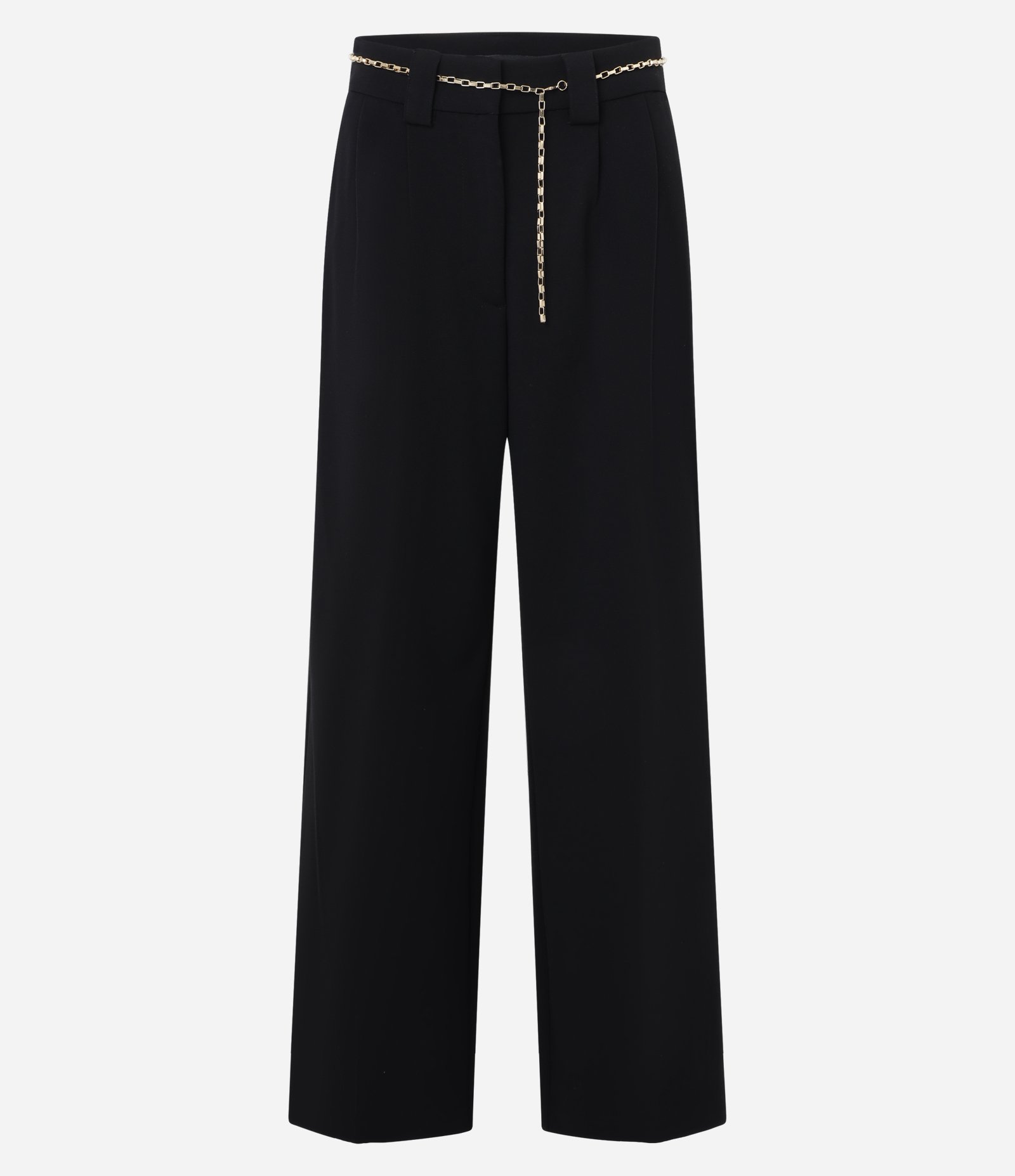 Calça Wide Leg em Crepe com Cinto Corrente Preto 5