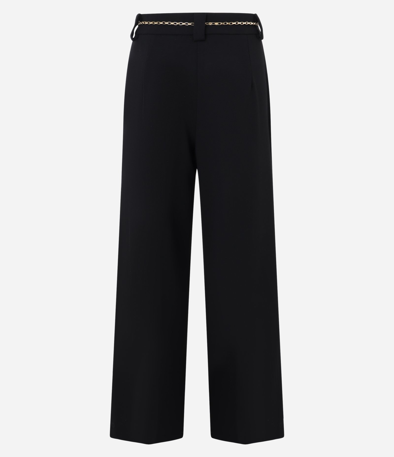 Calça Wide Leg em Crepe com Cinto Corrente Preto 6