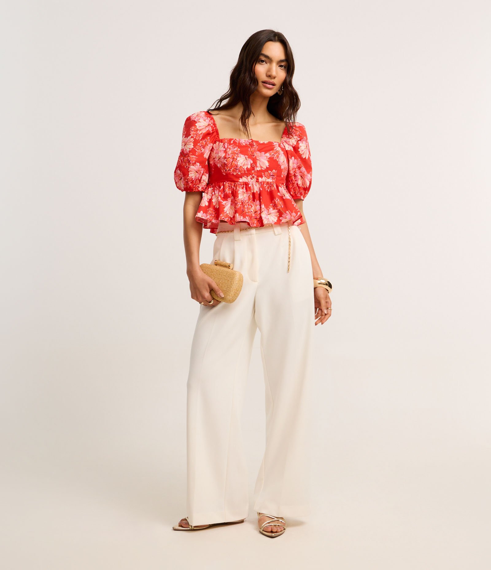 Calça Wide Leg em Crepe com Cinto Corrente Off White 1