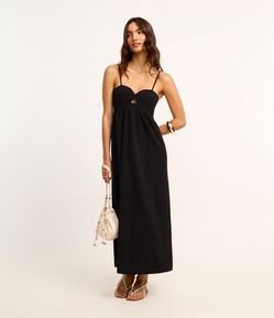 Vestido Long Midi em Crepe com Costura Aparente no Busto