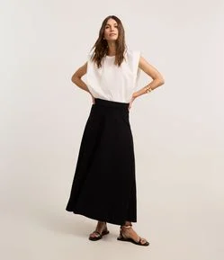 Saia Evasê Longa em Crepe com Zíper Invisível