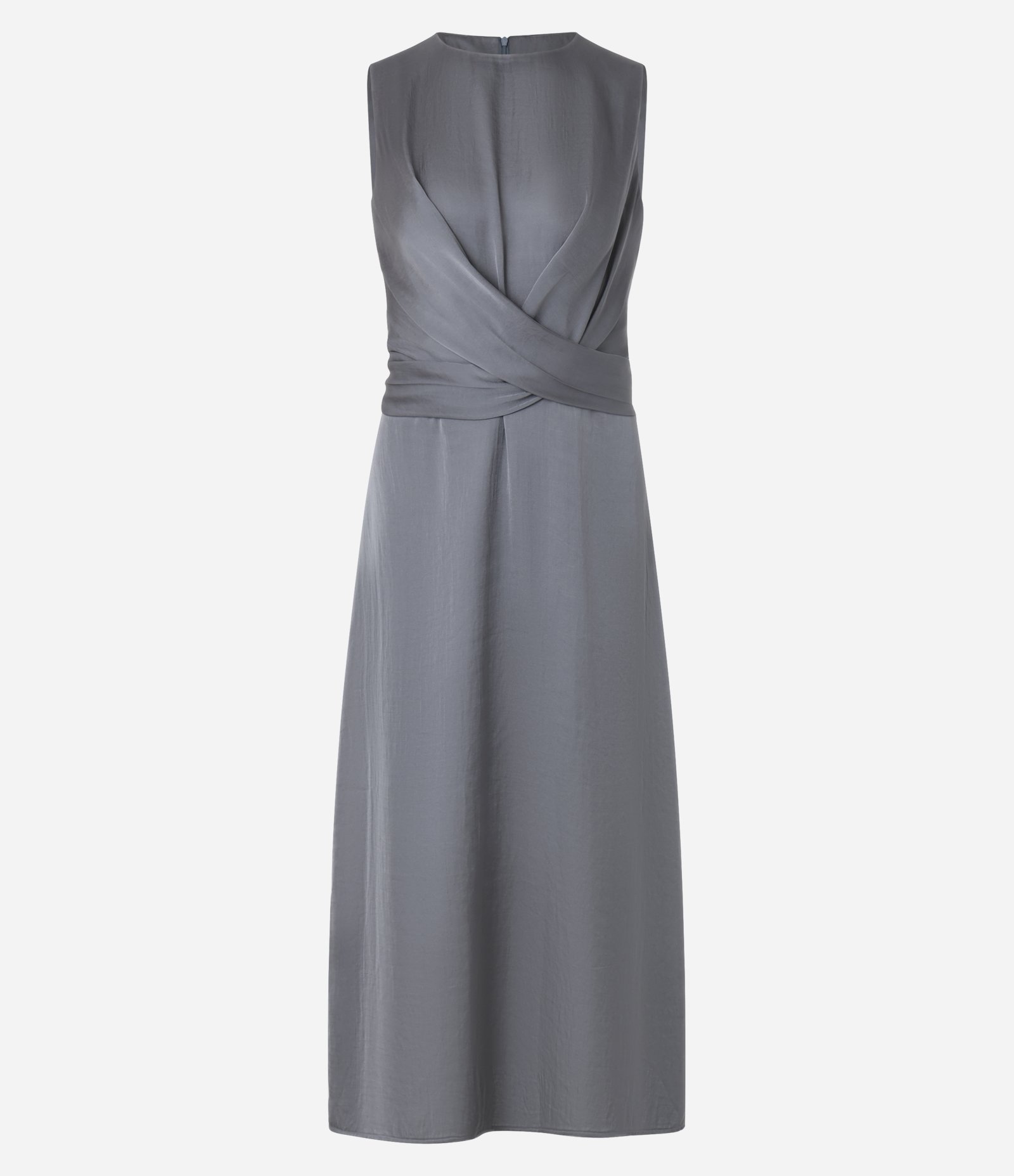 Vestido Midi em Cetim com Torcido Frontal e Laço nas Costas Cinza 6