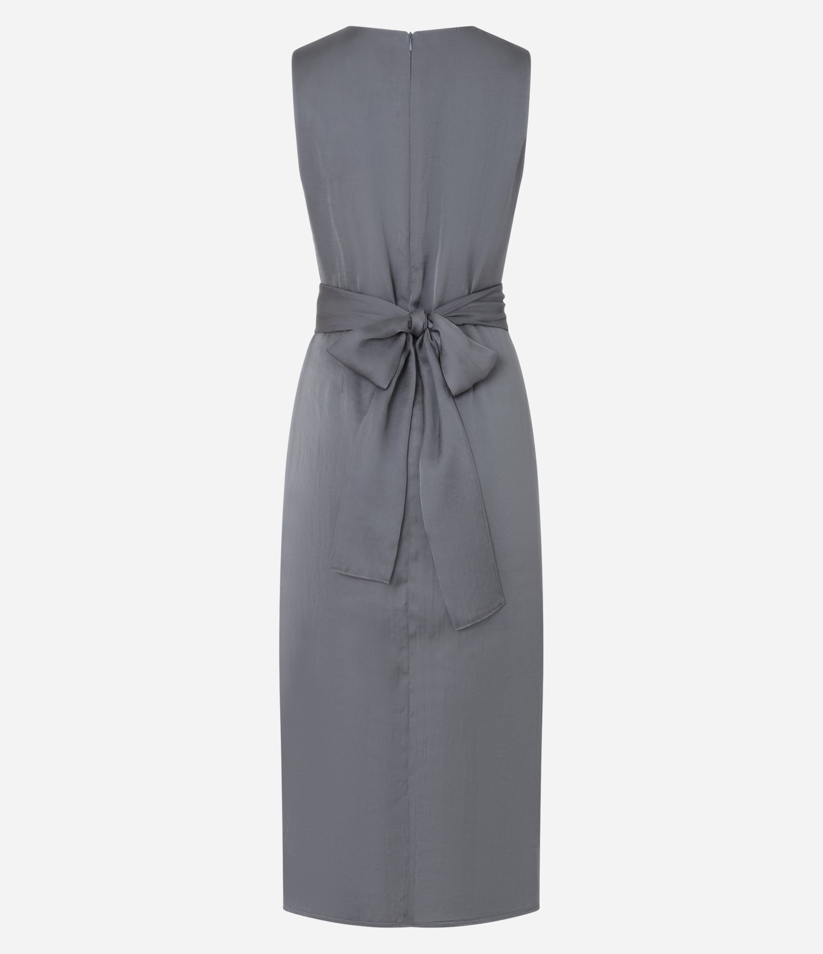 Vestido Midi em Cetim com Torcido Frontal e Laço nas Costas Cinza 7