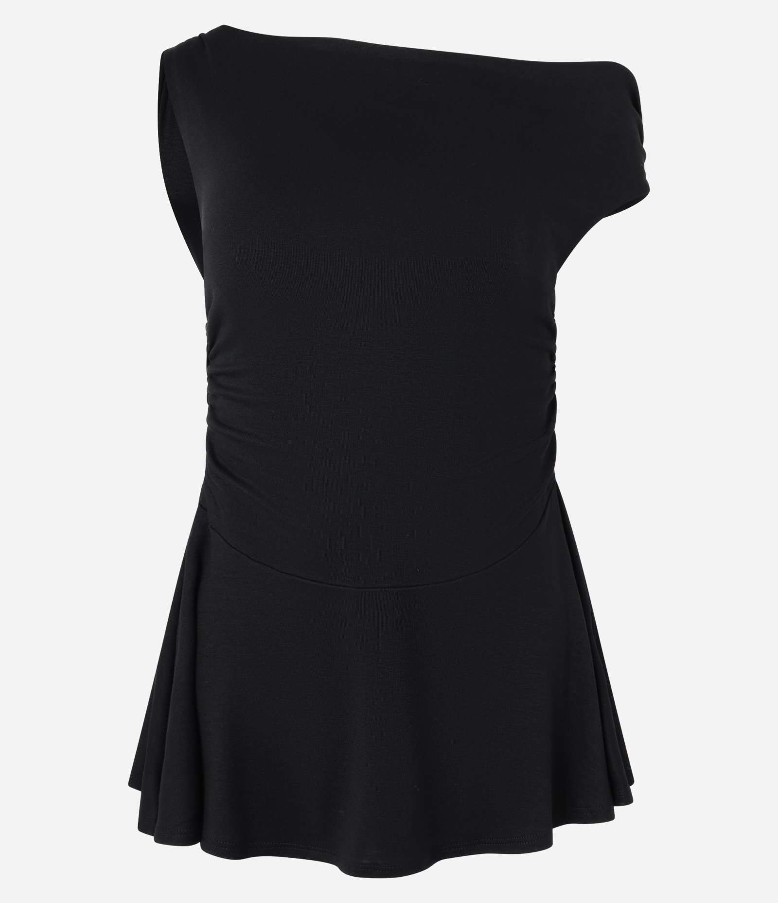 Blusa em Ribana com Ombro Assimétrico e Barra Peplum Preto 6