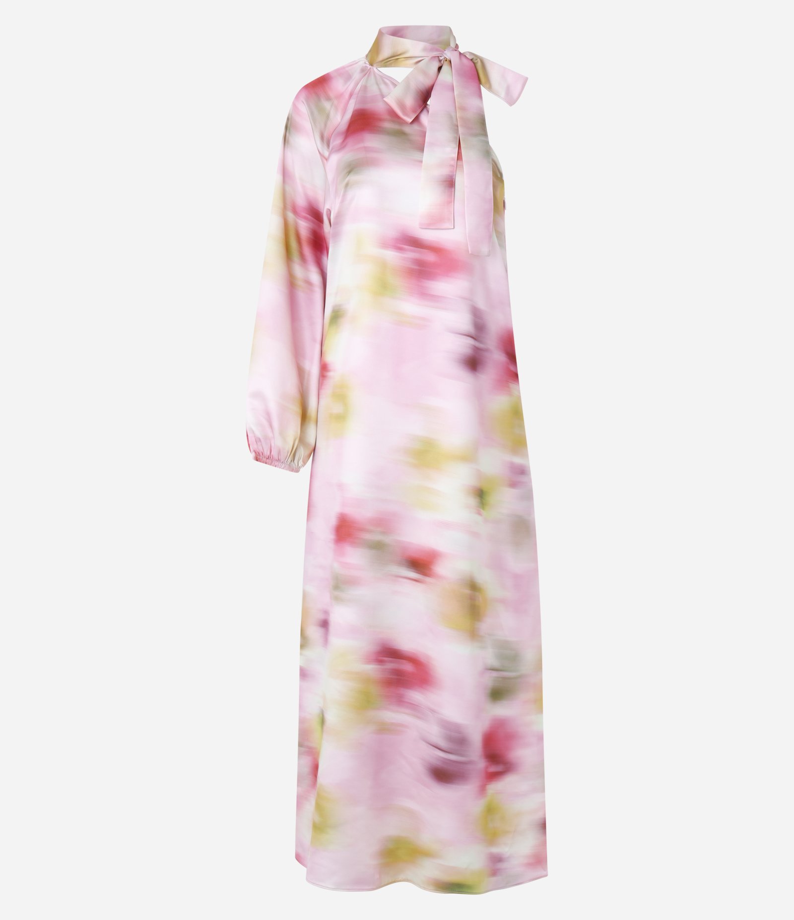 Vestido Longo em Cetim com Ombro Só e Estampa Abstrata Rosa 5