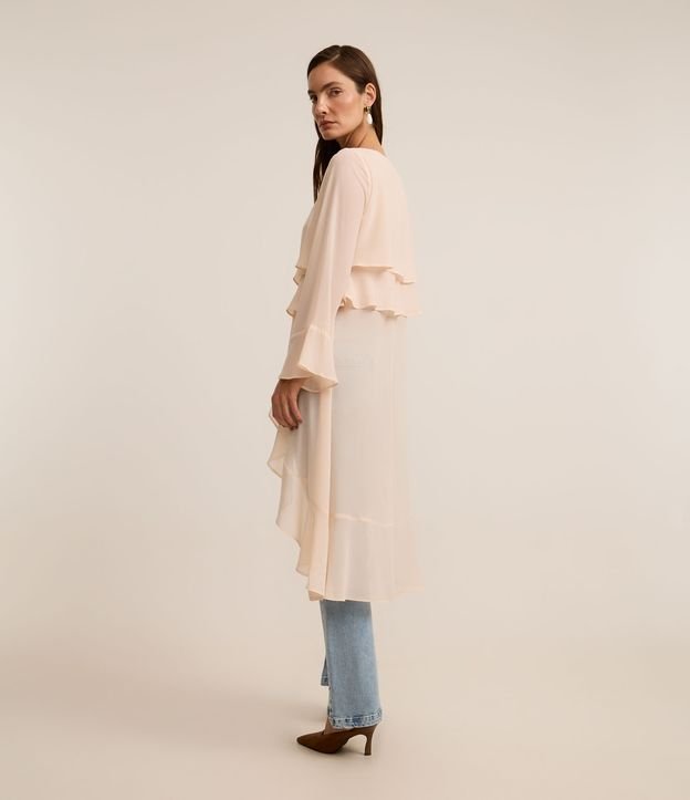 Blusa Bata em Chiffon Alongada com Babados