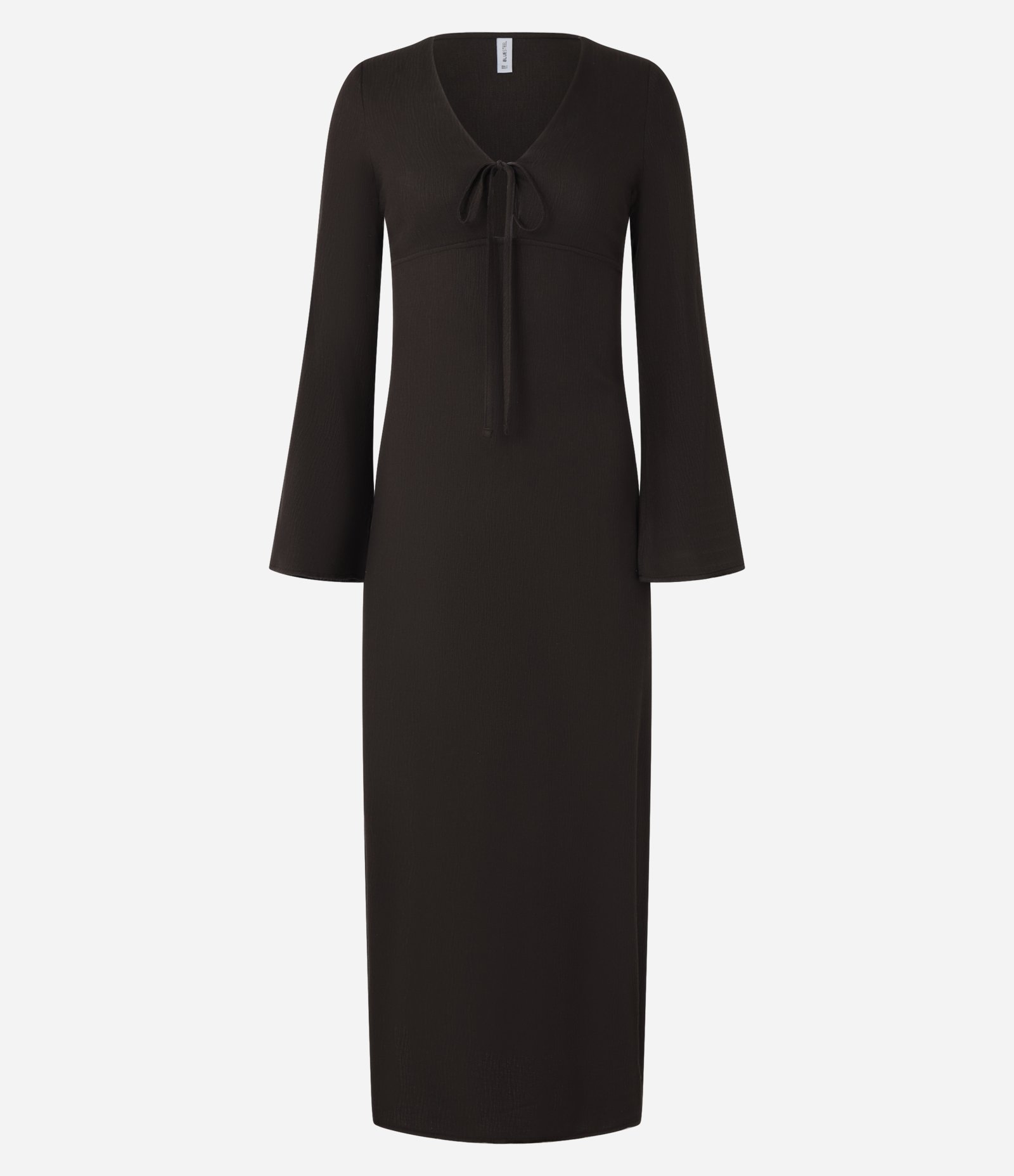 Vestido Long Midi com Textura Maquinetada e Manga Flare Marrom 5