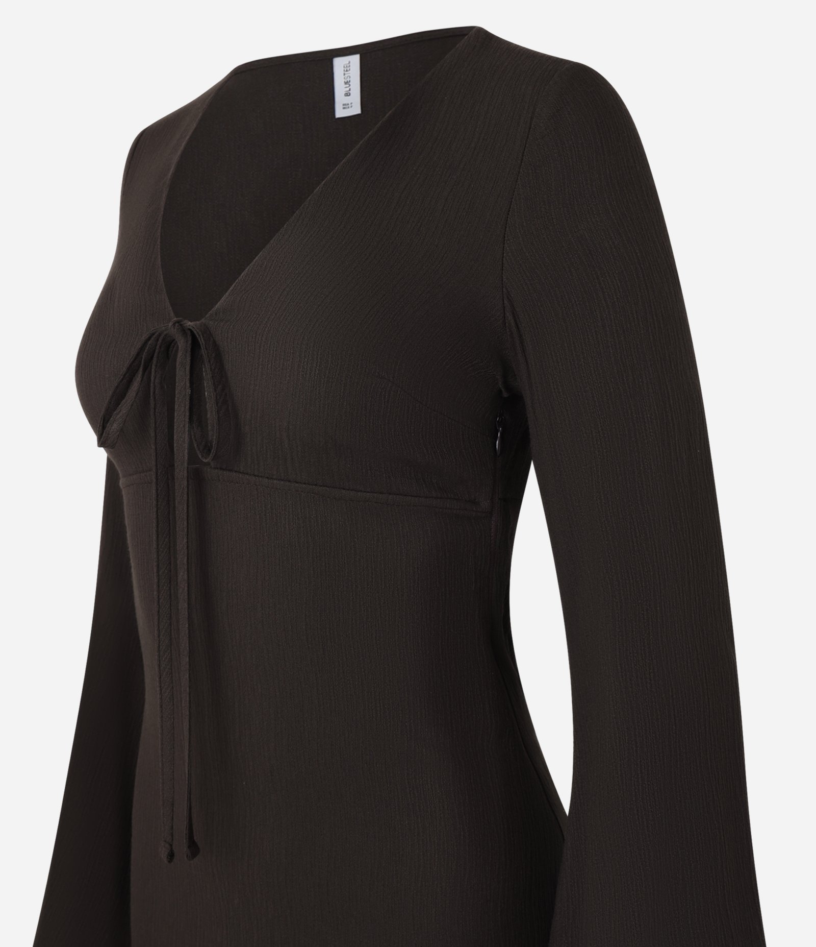 Vestido Long Midi com Textura Maquinetada e Manga Flare Marrom 6