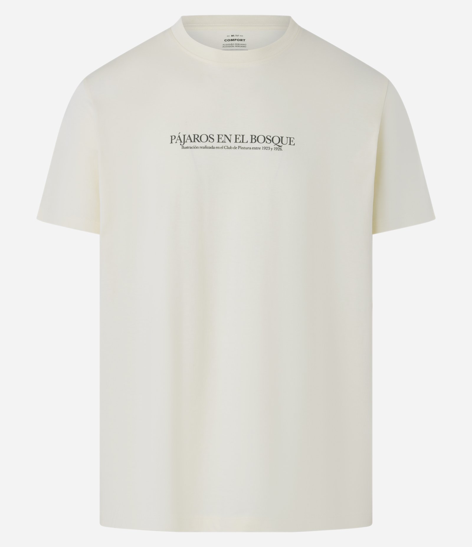 Camiseta Comfort em Algodão com Estampa de Paisagem e Lettering Pájaros En El Bosque Bege 6