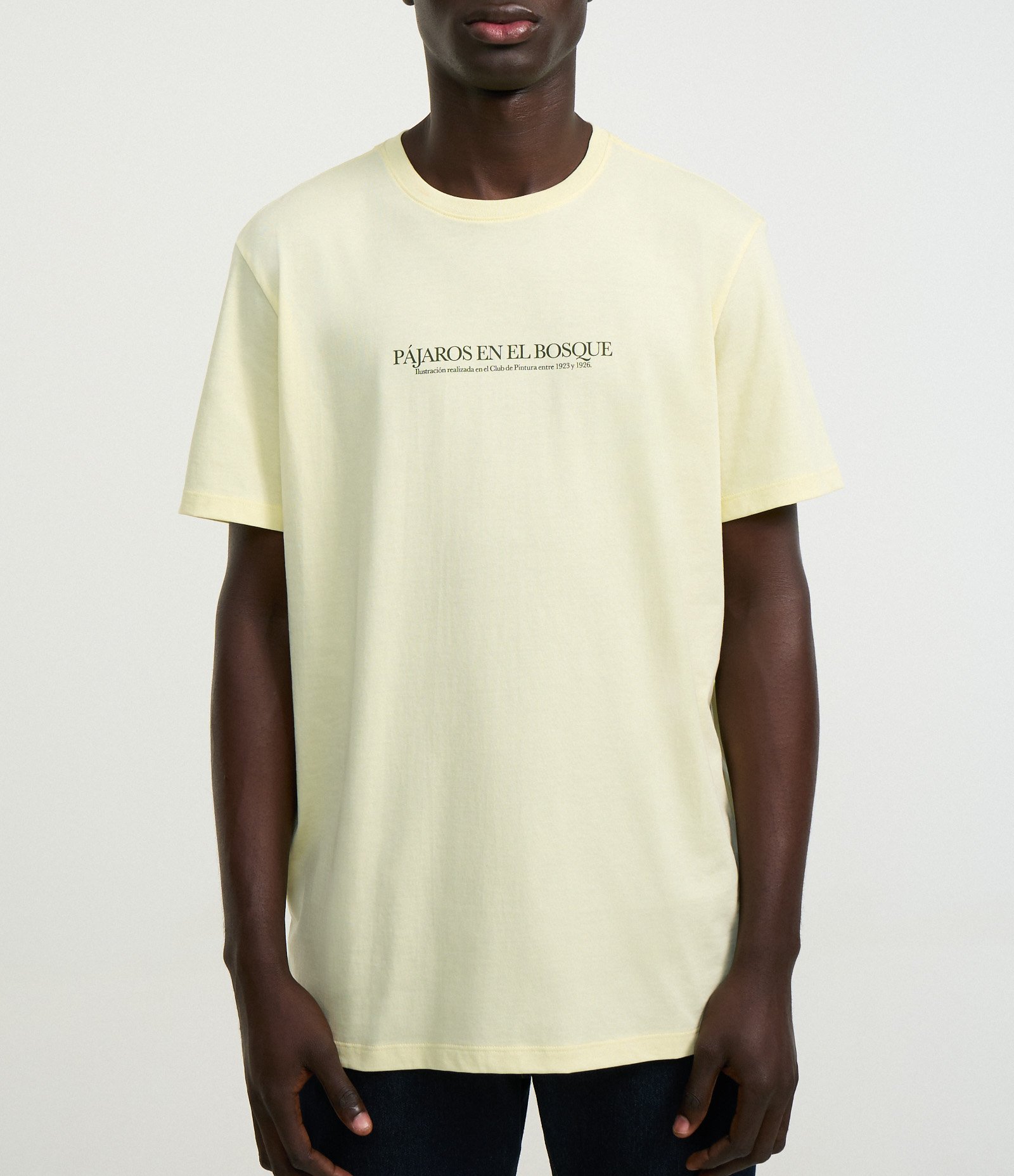 Camiseta Comfort em Algodão com Estampa de Paisagem e Lettering Pájaros En El Bosque Bege 4