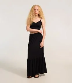 Saia New Midi Texturizada com Cós Trançado