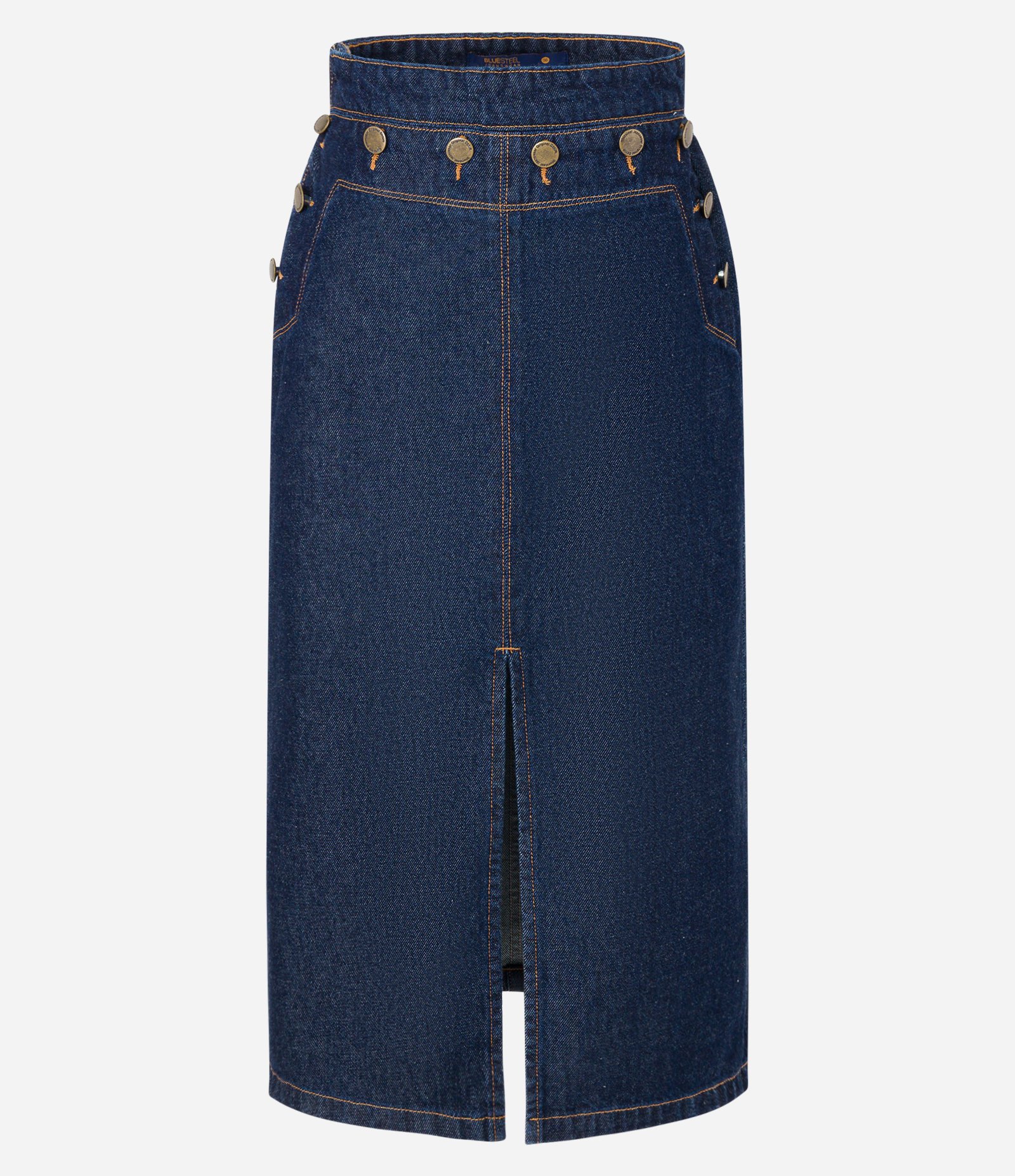 Saia Midi em Jeans com Fenda e Botões no Cós Azul 6