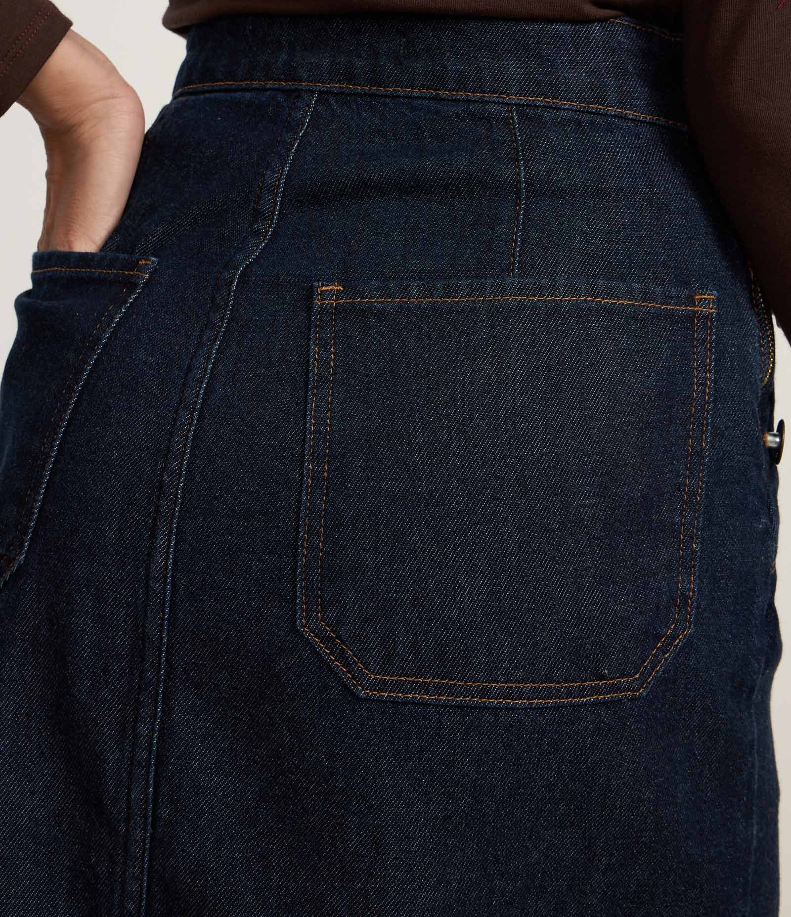 Saia Midi em Jeans com Fenda e Botões no Cós Azul 5