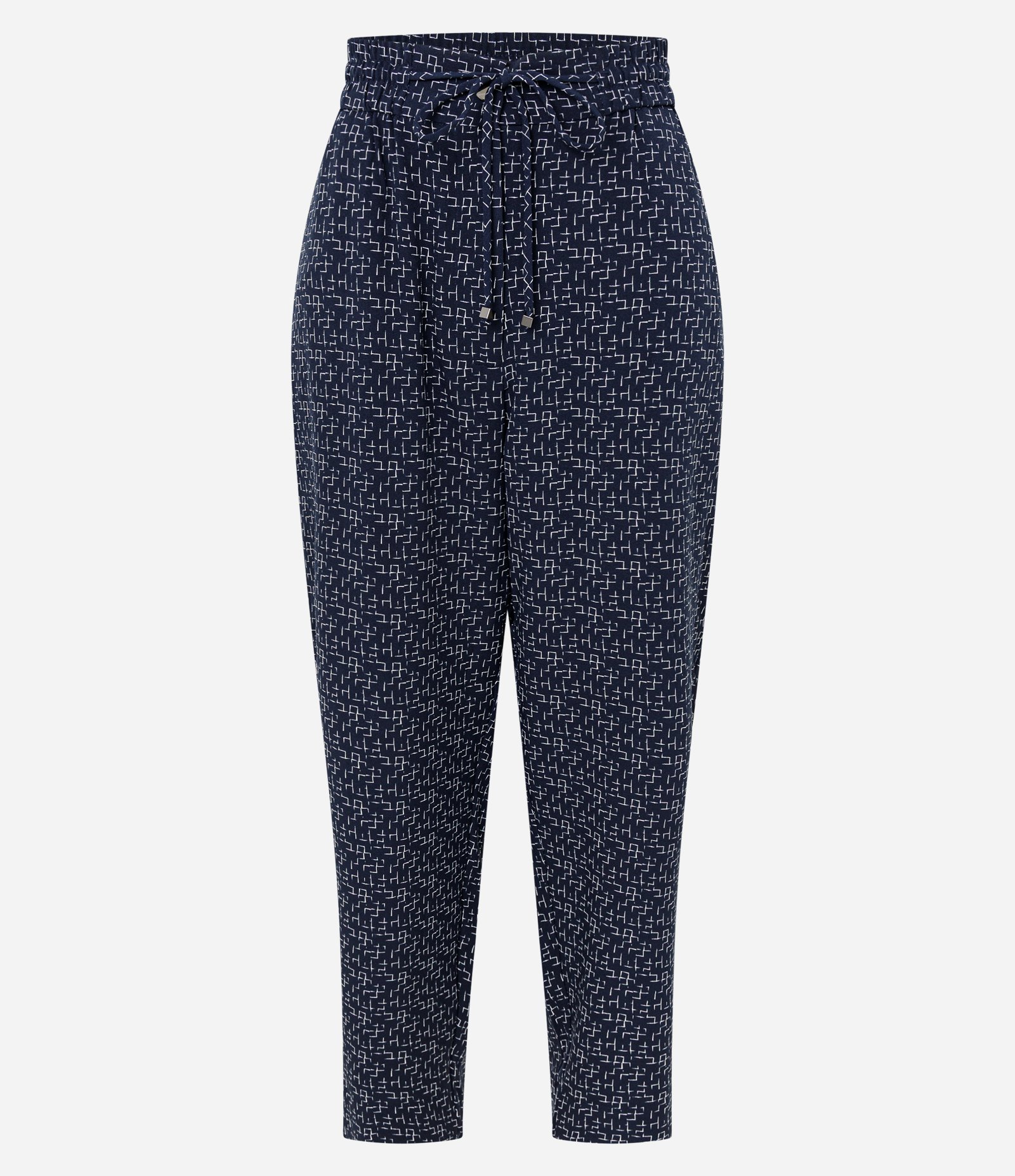 Calça em Crepe com Estampa Geométrica e Cós Elástico Azul 1