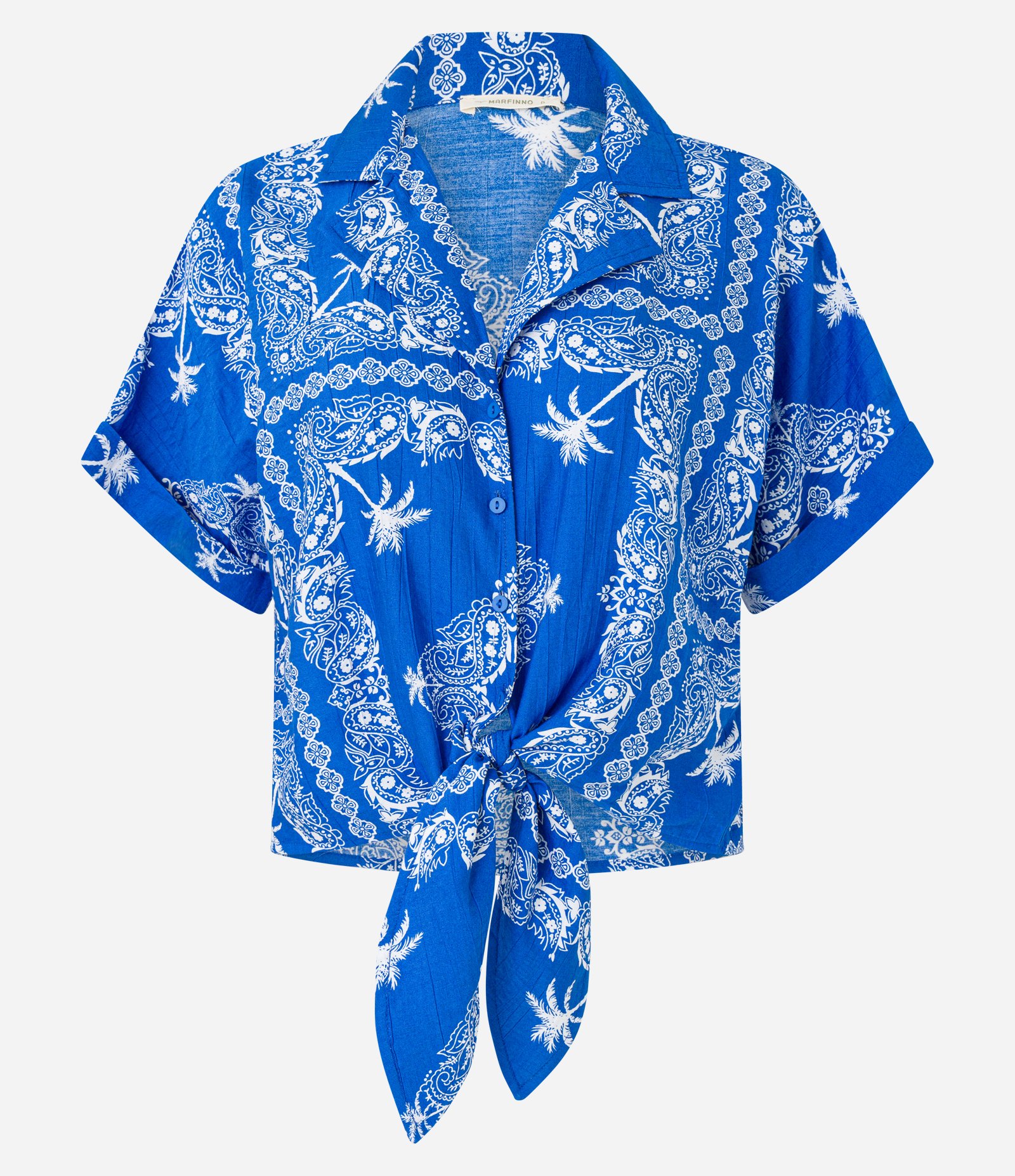Camisa em Viscose com Amarração e Estampa Paisely Azul 7